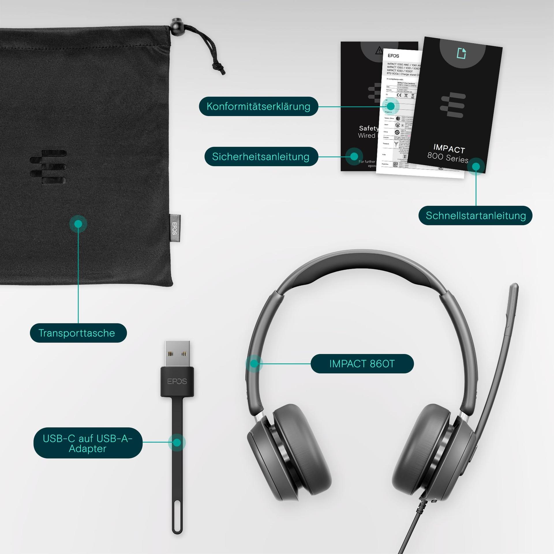 EPOS IMPACT 860T ANC – Täiustatud mürasummutusega peakomplekt avatud kontorisse, superlai ribalaiusega heli, USB-C ühendus, Microsoft Teams sertifikaat – lisavaade