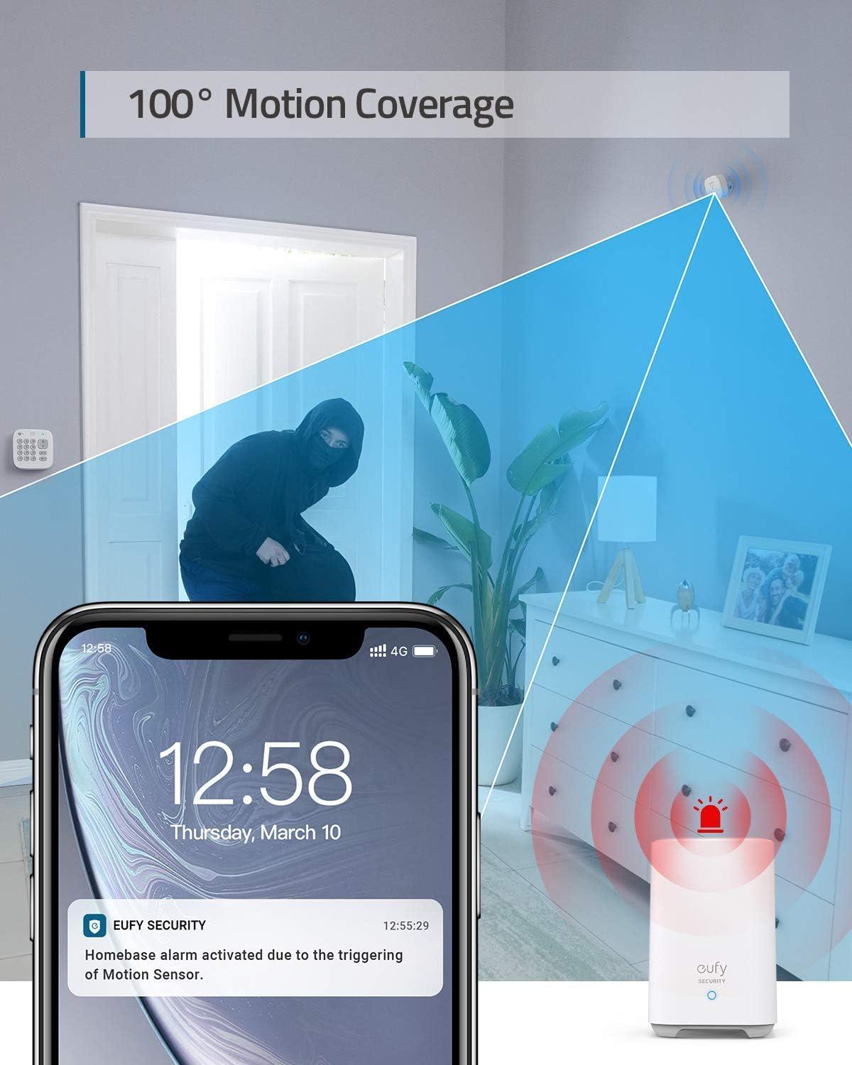 eufy Security 5-osaline nutikodu komplekt, turvasüsteem liikumisanduriga, 2 varguseandurit, häiresüsteem, rakendusega, ühilduv eufyCamiga, juhib teisi HomeBase jälgimisseadmeid – kasutusnäide