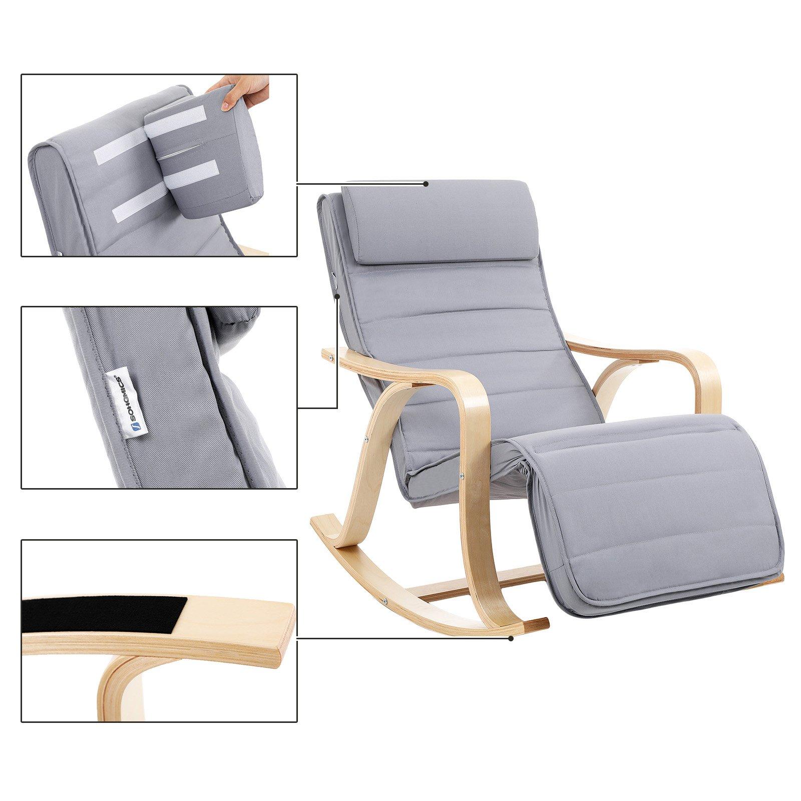 SONGMICS kiiktool kaskepuidust, reguleeritava jalatoega, puuvillane kate, kuni 150 kg kandevõime, elutuba, magamistuba, helehall LYY41G, 67 x 125 x 91 cm – kasutusnäide