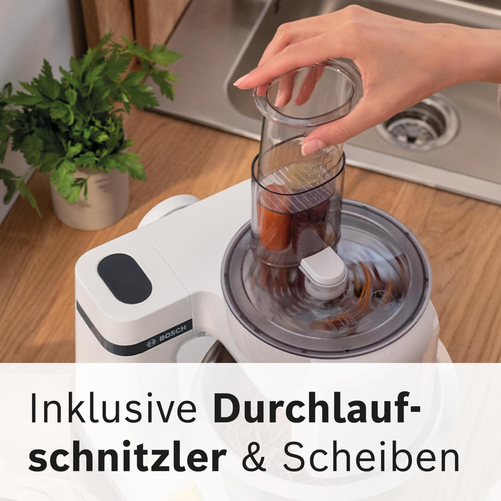 Bosch köögikombain Serie 2 MUMS2AW01, 3,8L plastkauss, viilutaja, 4 lõikeketta, 4 kiirust, taignakonks / vispel / segamisvispel, nõudepesumasinas pestav, 700 W, valge – pilt 8
