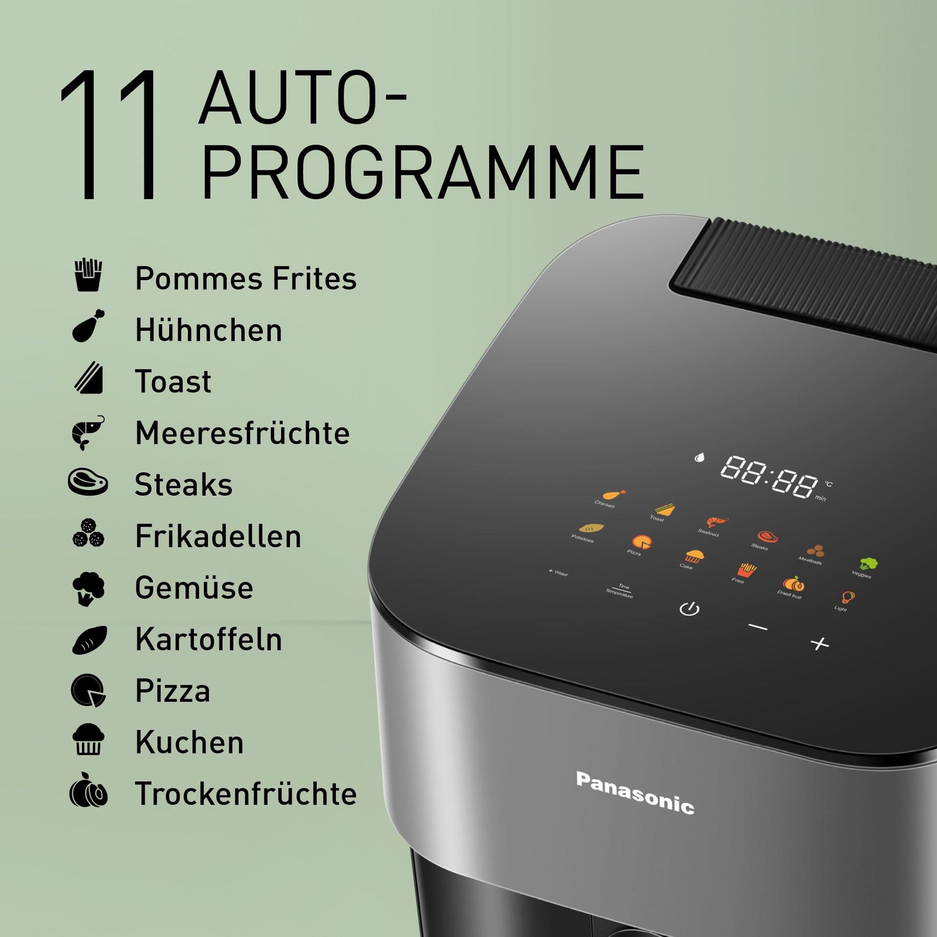 Panasonic NF-CC500SXE kuumaõhufritüür vaatlusakna ja aurulisandiga, 5 l, 80–200 °C, ETM auhind 2024, digitaalne taimer ja LCD-ekraan, lihtne puhastamine, matt hall – lisavaade