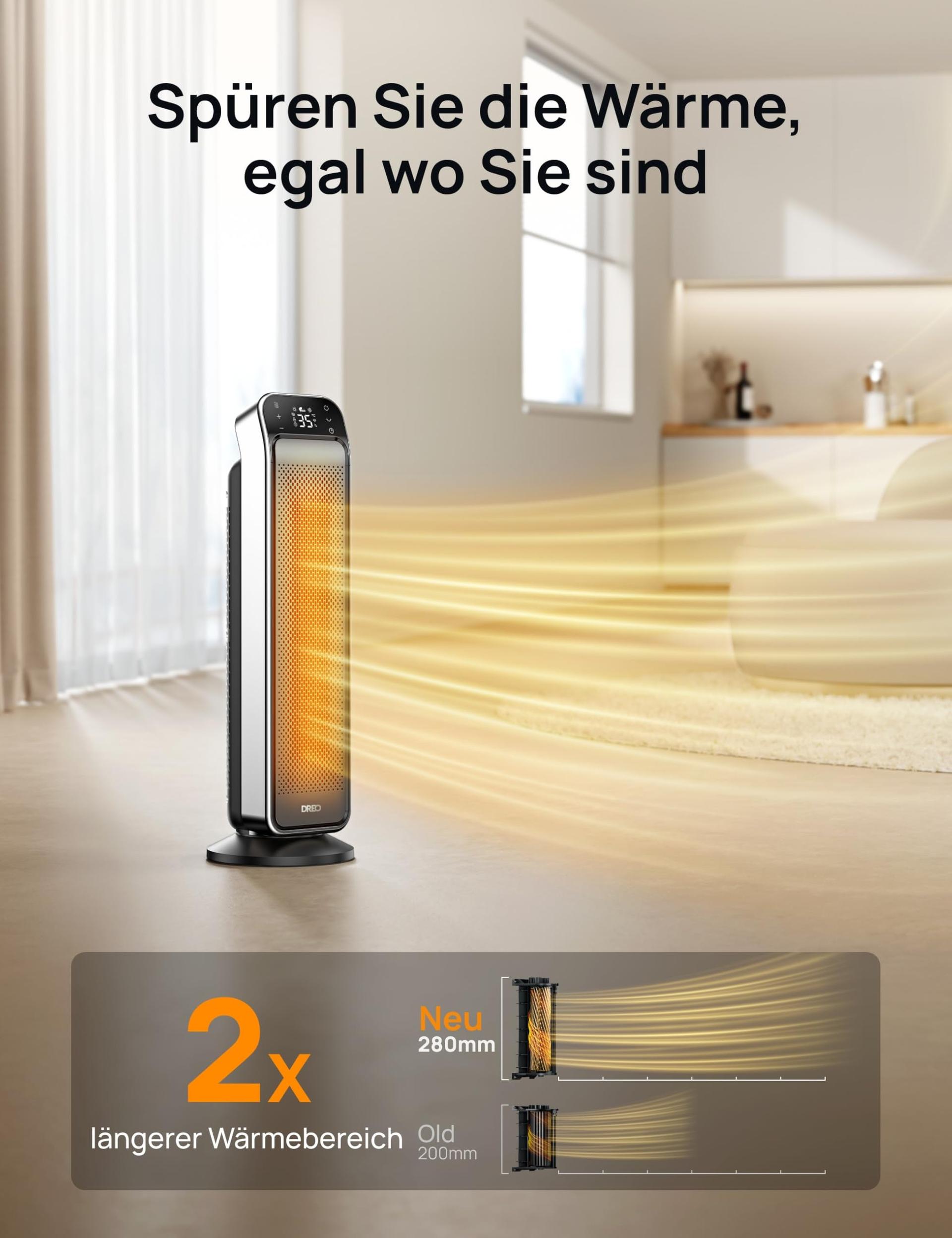 Dreo energiasäästlik ja vaikne keraamiline kütteseade, 25-tolline elektrikeris kaugjuhtimispuldi ja termostaadiga, 2000W elektrisoojendi, 3 režiimi, 12-tunnine taimer, ülekuumenemis- ja ümberkukkumiskaitse, Solaris Max – pakend ja tarvikud