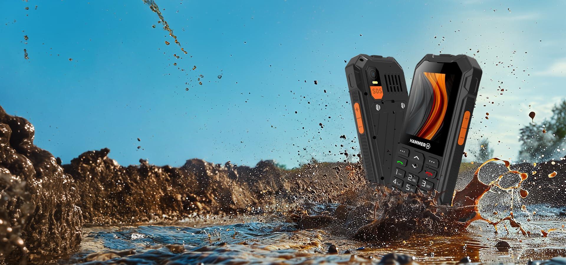 Klaviatuuritelefon Hammer 6 LTE, suur aku 2500mAh kuni 7 päeva ooterežiim, taskulamp ja SOS-nupp, VoLTE-tehnoloogia, valgustatud klahvid, IP68 1,5 meetri kukkumistest, 2,4-tolline ekraan, lepinguvaba – pakend ja tarvikud