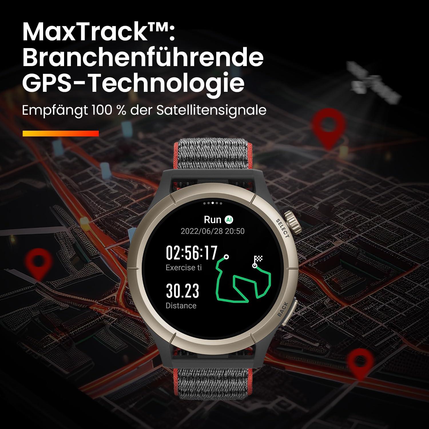 Amazfit Cheetah Pro 47mm jooksu-nutikell kahe sagedusriba GPS-i, rajanavigatsiooni ja võrguühenduseta kaartidega, treeningmalli, pulsimõõtja ning sisseehitatud Alexa ja 14-päevase akukestvusega – detailne vaade