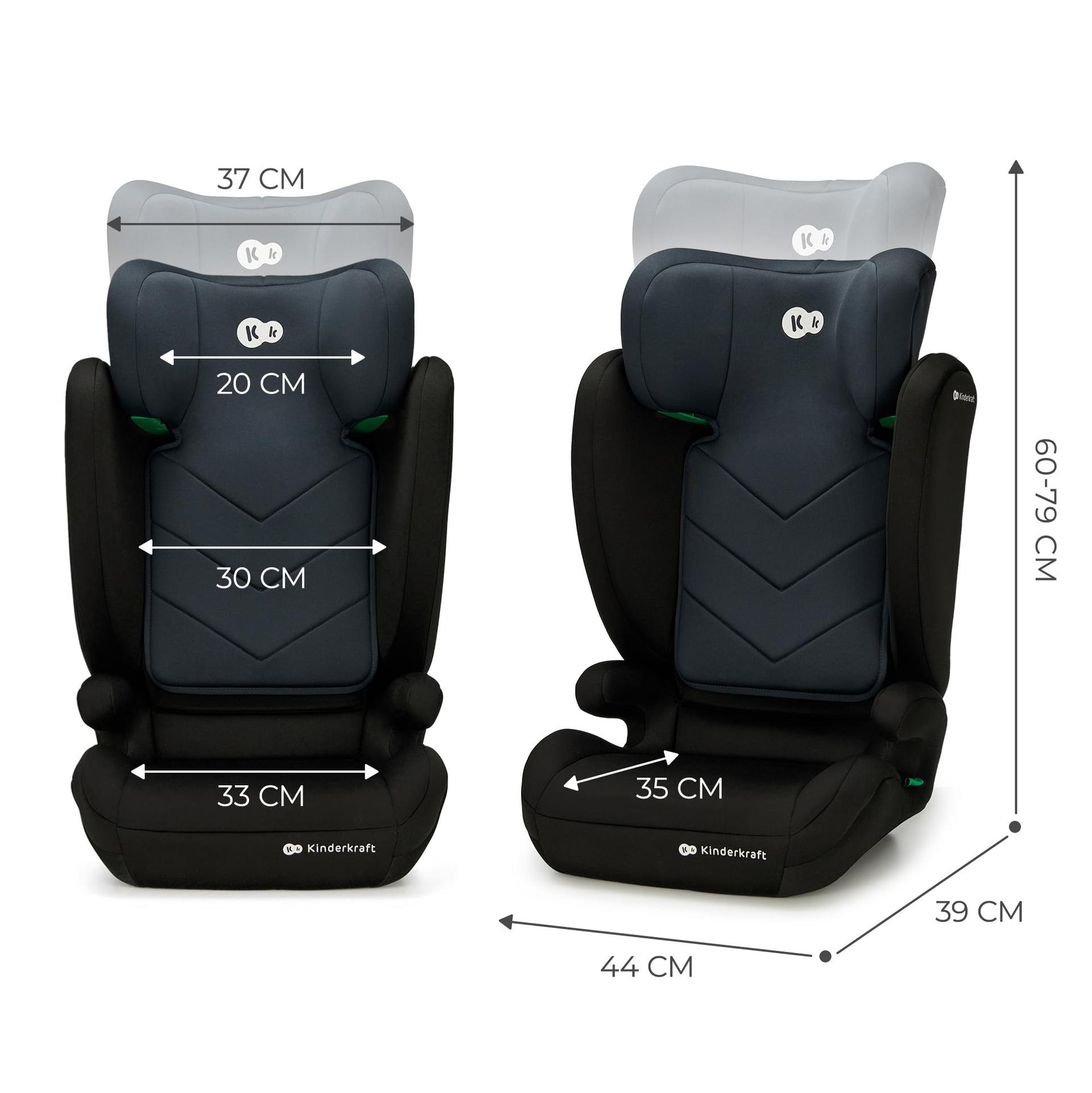 Kinderkraft I-SPARK i-Size turvatool, grupp 2/3, 100-150 cm, 3,5-12 aastat, 15-36 kg, kerge (4,5 kg), 3-punkti turvavöö, külgkaitse, must – pilt 10