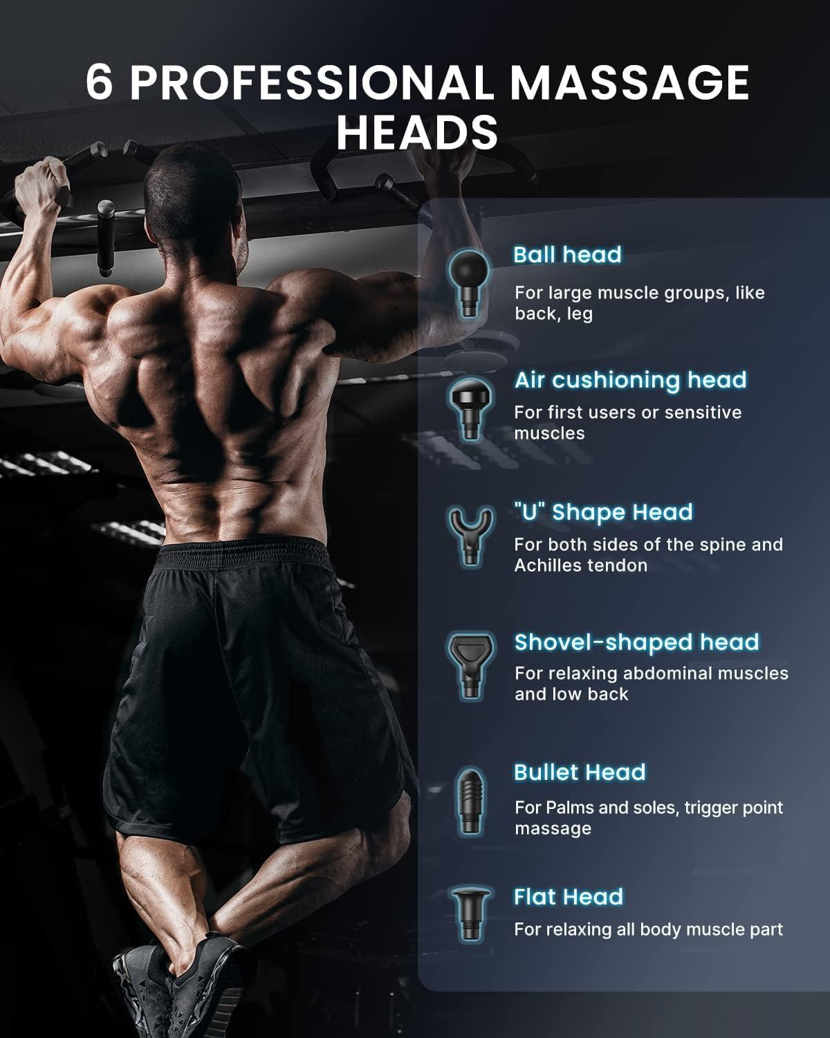 RENPHO R3 Power massaažipüstol, 12MM amplituudiga massaažiseade Type-C laadimise ja 6 massaažiotsikuga, LED-puuteekraaniga seljamassaažiseade, kingitus meestele – pilt 6