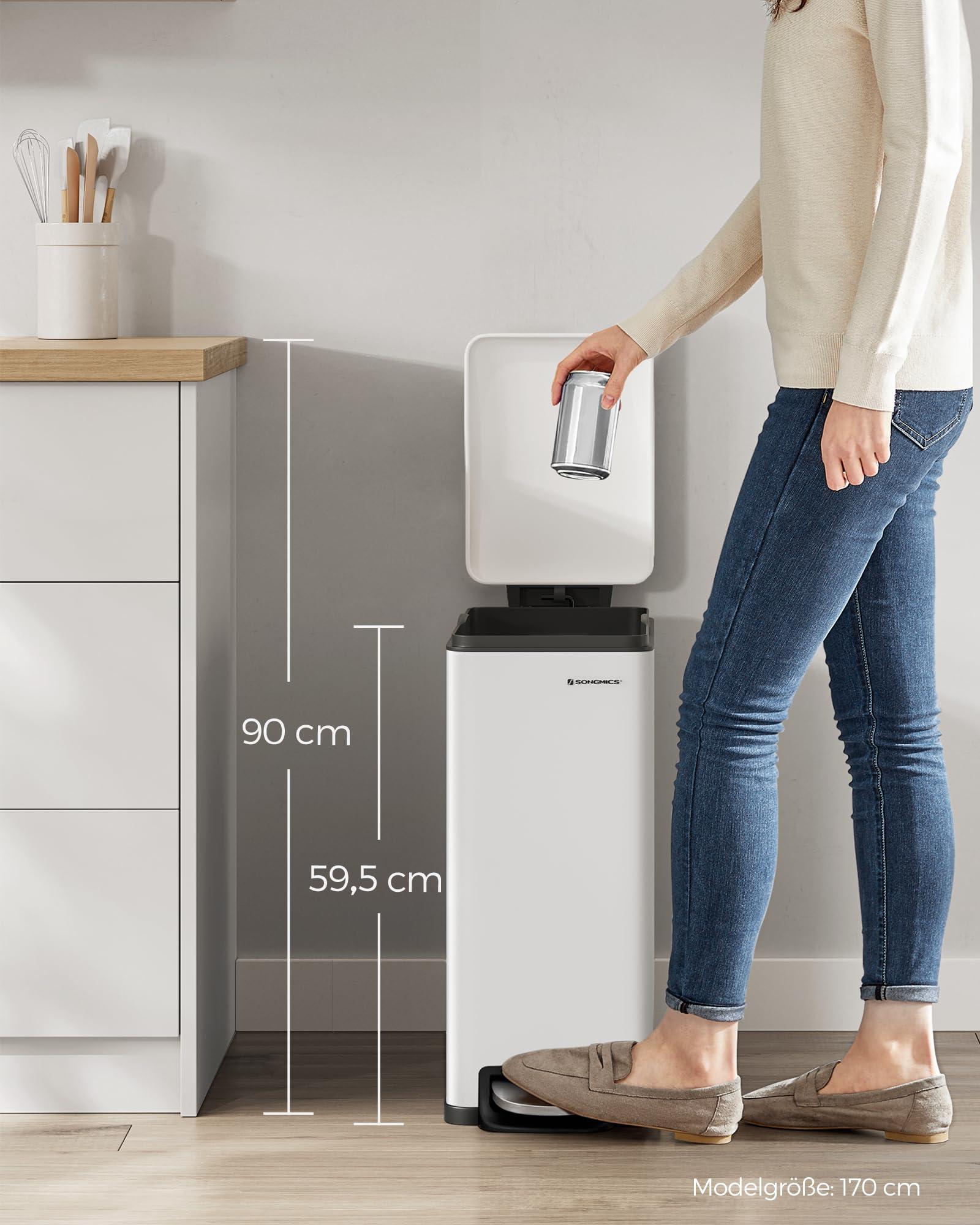SONGMICS prügikast kööki, 48 liitrit, kitsas pedaaliga prügikast pehme sulgumise ja sisekonteineriga, teras, 15 prügikotti kaasas, valge LTB510W4802 – pilt 6