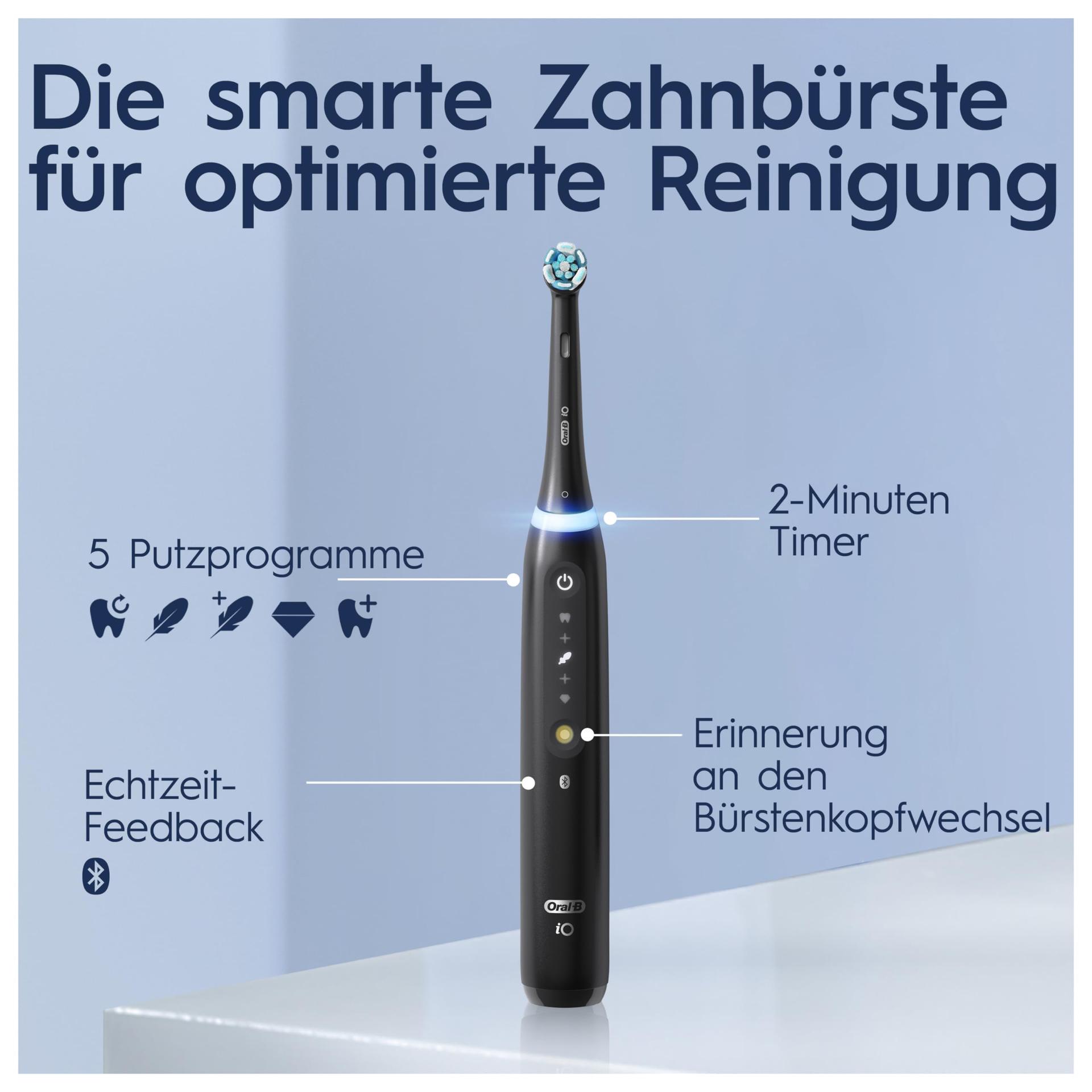 Oral-B iO Series 5 Plus Edition Elektriline Hambahari, 3 vahetatavat harjapead, valgendav efekt, reisikarp, 5 puhastusrežiimi, disainitud Braun poolt, kingitus mehele/naisele, matt must – pilt 6
