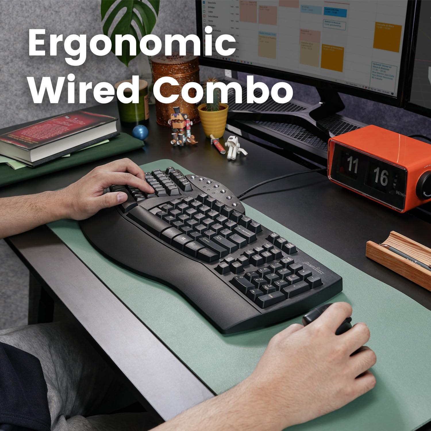 Perixx PERIDUO-512B ergonoomiline klaviatuuri ja hiire komplekt – vertikaalne ergohiir, juhtmega USB-ühendus, must – mugav QWERTZ paigutus – kasutusnäide
