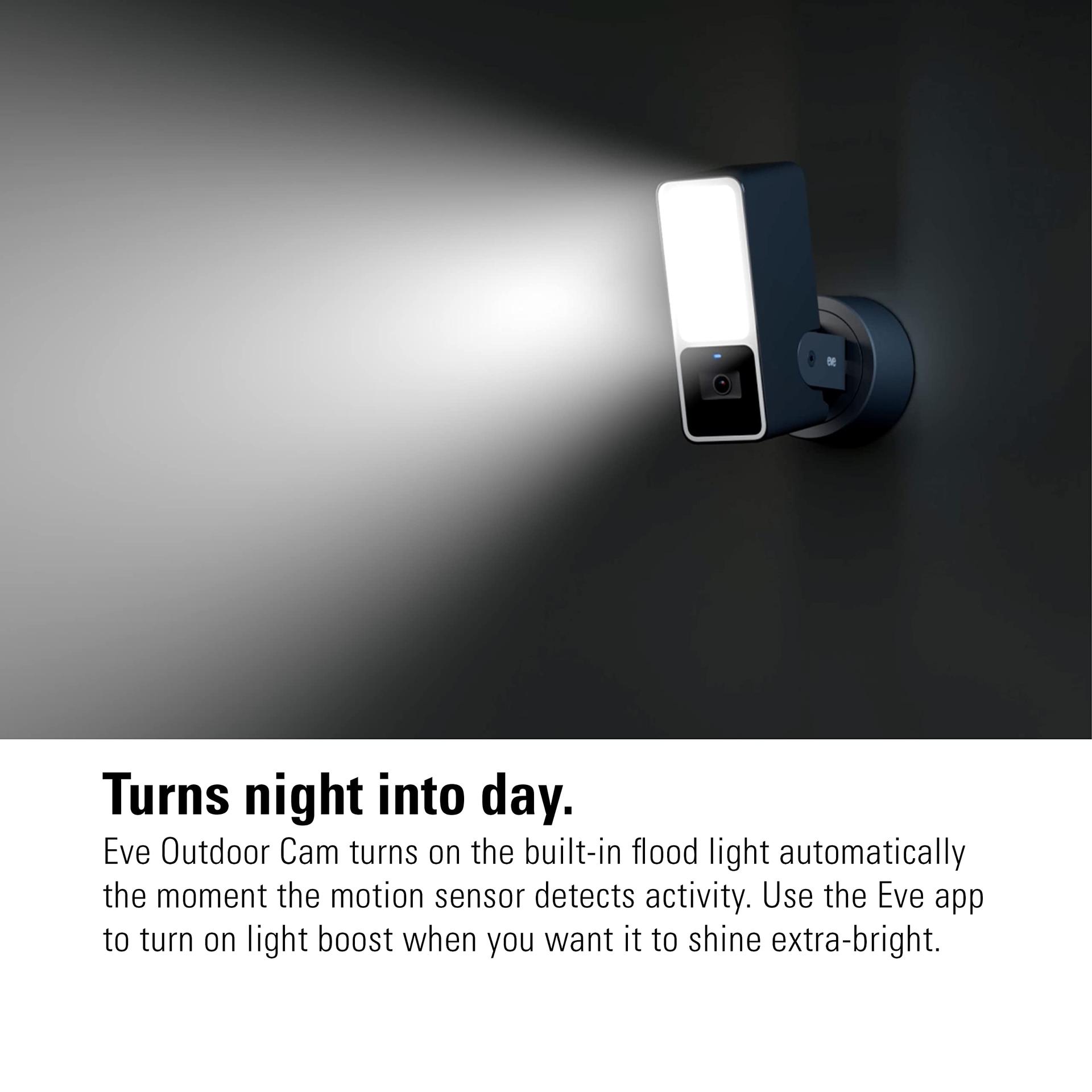 Eve Outdoor Cam – Nutikas välivalvekaamera prožektoriga, öise nägemise, liikumisanduri ja kahesuunalise suhtlusega, paindlik paigaldus, WiFi, kõrgeim andmeturve Apple HomeKit Secure Video abil – pilt 7