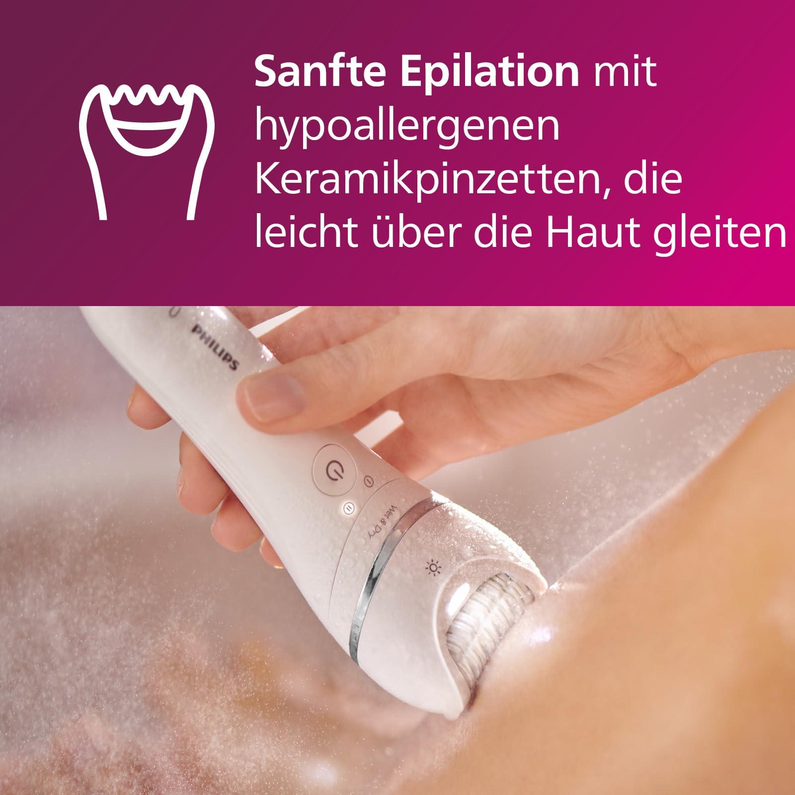 Philips Epilaator Series 8000, juhtmevaba märg- ja kuivkasutusega epilaator jalgadele ja kehale, karvaeemaldusseade, 6 lisatarvikuga, mudel BRE715/00 – kasutusnäide