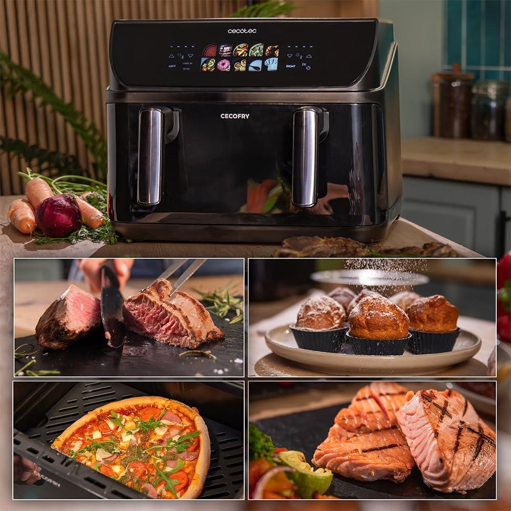 Cecotec kuumaõhufritüür ilma õlita – 10L – Grillplaat – Grill – Kahekordsed kütteelemendid – Air Fryer Cecofry&Grill Duoheat 10000, 2800W, liigutatav vahesein, temperatuuri reguleerimine 40-200°C, 10 menüüd – pakend ja tarvikud