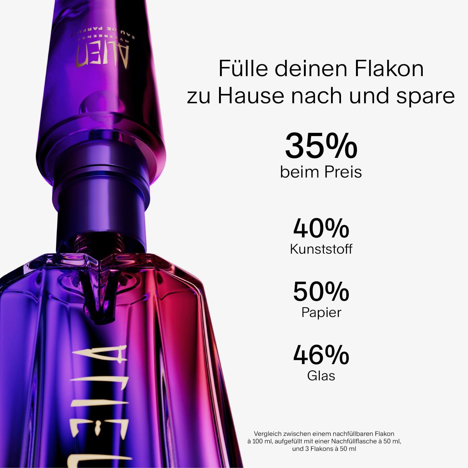 MUGLER Alien Hypersense Eau de Parfum – Naiste parfüüm, puuviljane, puidune ja lilleline aroom, hüpermodernne ja hüperfeminiinne, taastäidetav, 90 ml – pakend ja tarvikud