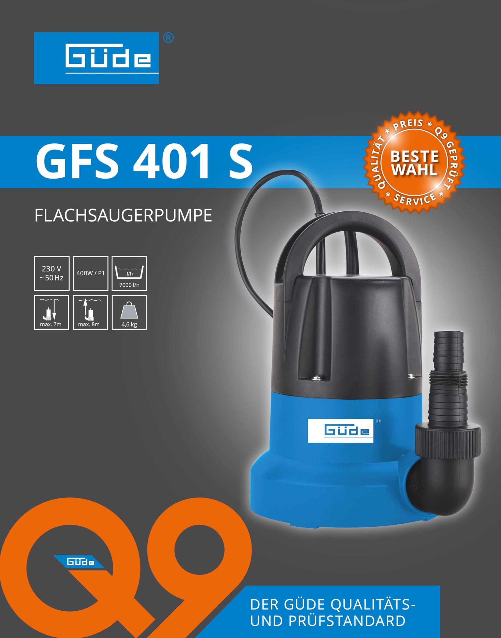 Güde lamedaimupump GFS 401 S (400 W, voolumaht 7000 l/h, maksimaalne tõstekõrgus 8 m, maksimaalne imemiskõrgus 7 m, Noryl-tööratas, roostevabast terasest võll, termokaitse, 10 m toitekaabel, minimaalne käivituskõrgus 30 mm) – pilt 6