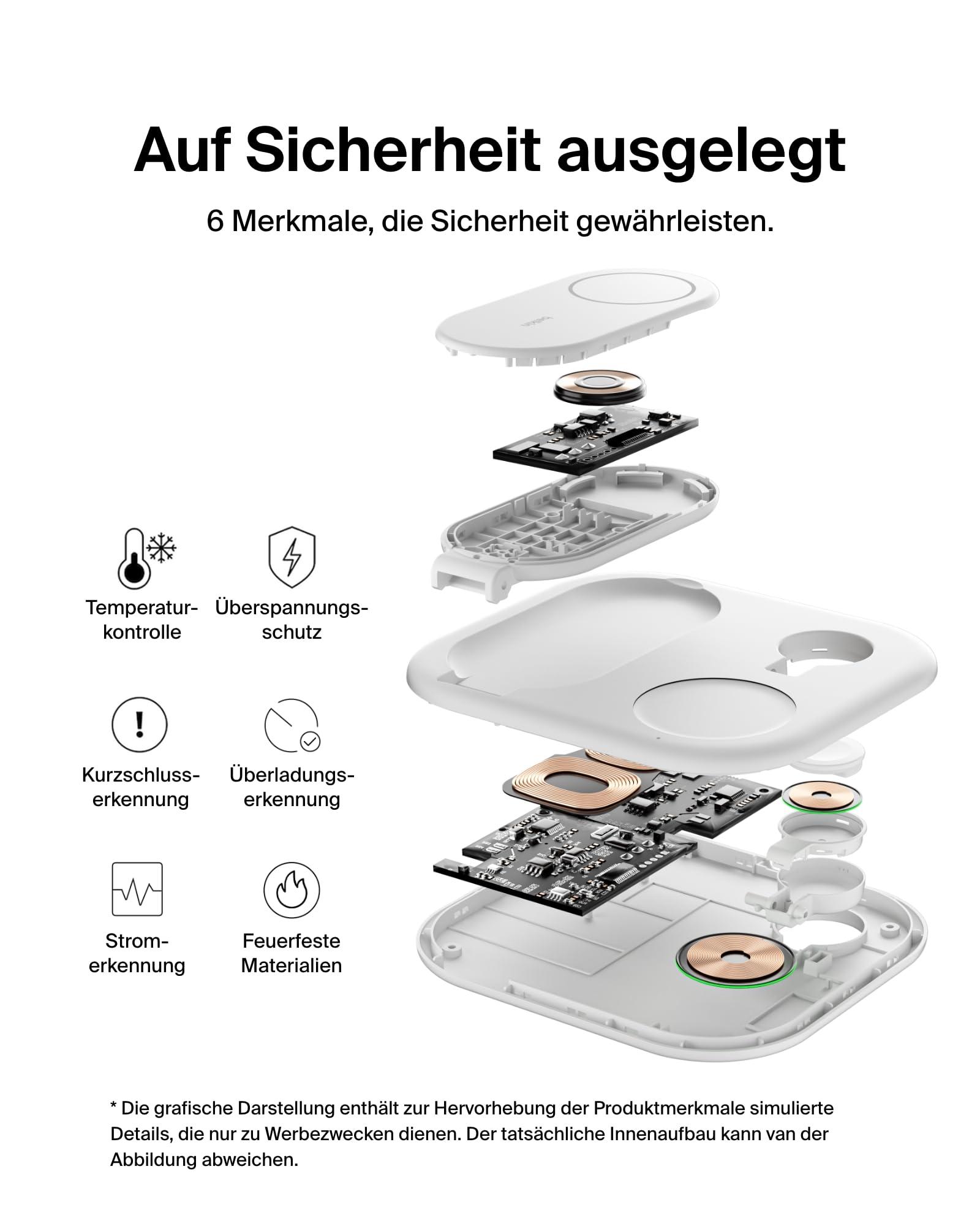 Belkin BoostCharge juhtmevaba 3-ühes laadimisjaam Qi2, 15 W, kokkupandav MagSafe-ühilduv statiiv Apple iPhone 16/15, Apple Watch, AirPods jaoks, libisemisvastane, kiirlaadimine, koos toiteadapteriga – Valge – pilt 6