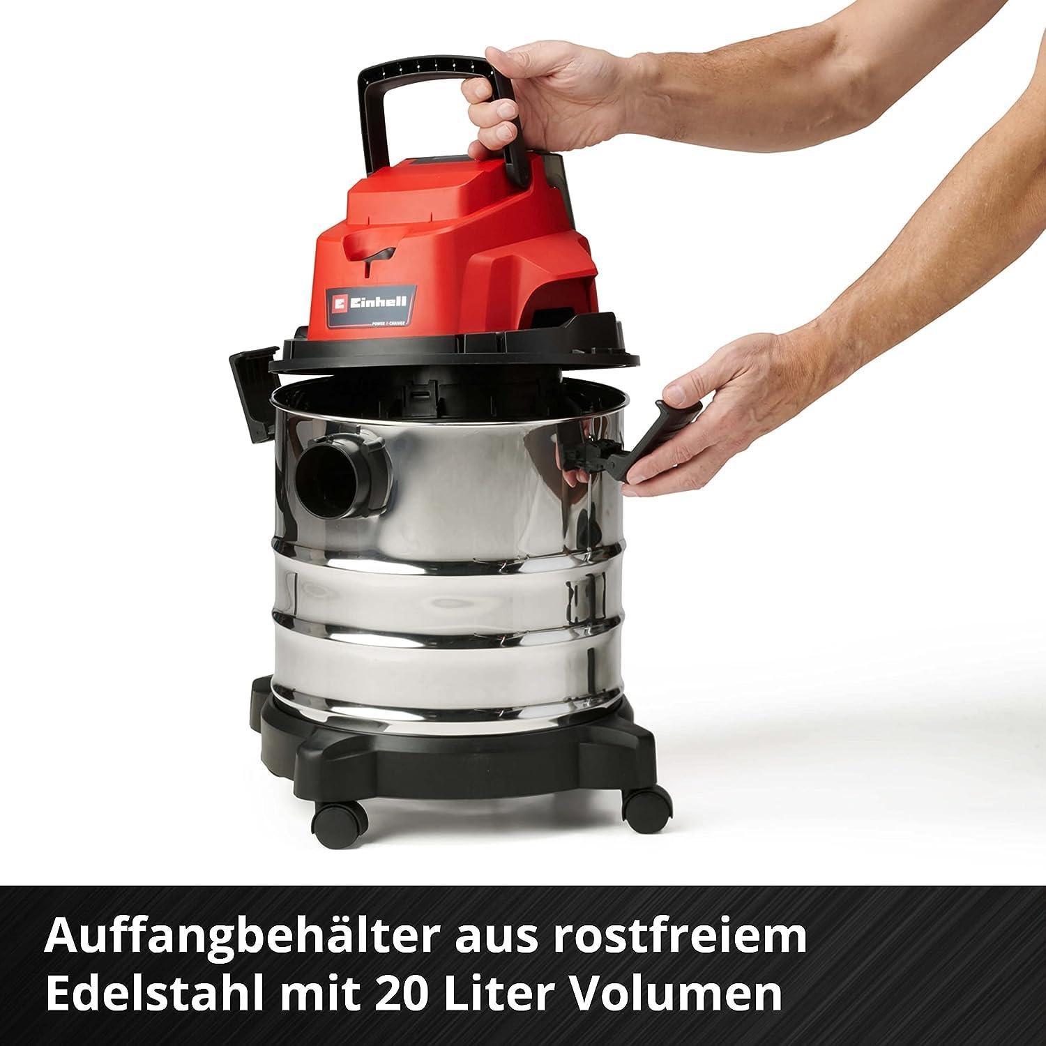 Einhell akuga märg- ja kuivtolmuimeja TC-VC 18/20 Li S-Solo Power X-Change (Li-Ion, 18V, 20 l roostevabast terasest mahuti, puhumisfunktsioon, koos düüside ja filtriga, ilma aku ja laadijata), must/punane – pilt 7