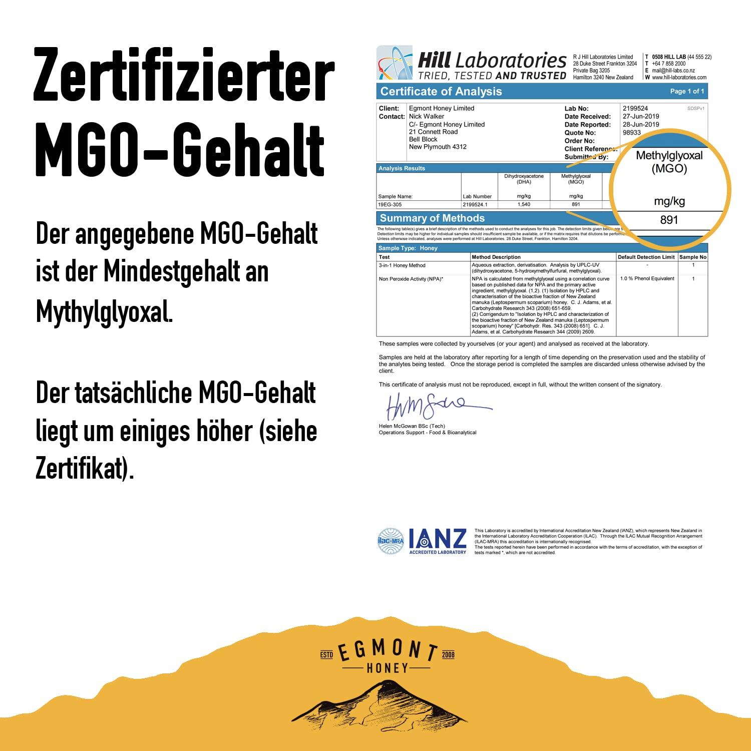 Egmont Manuka Mesi 829+ MGO 20+ UMF 500g | Sertifitseeritud MGO- ja UMF-sisaldus | 100% Naturaalne Toores Mesi | Valmistatud Uus-Meremaal – detailne vaade