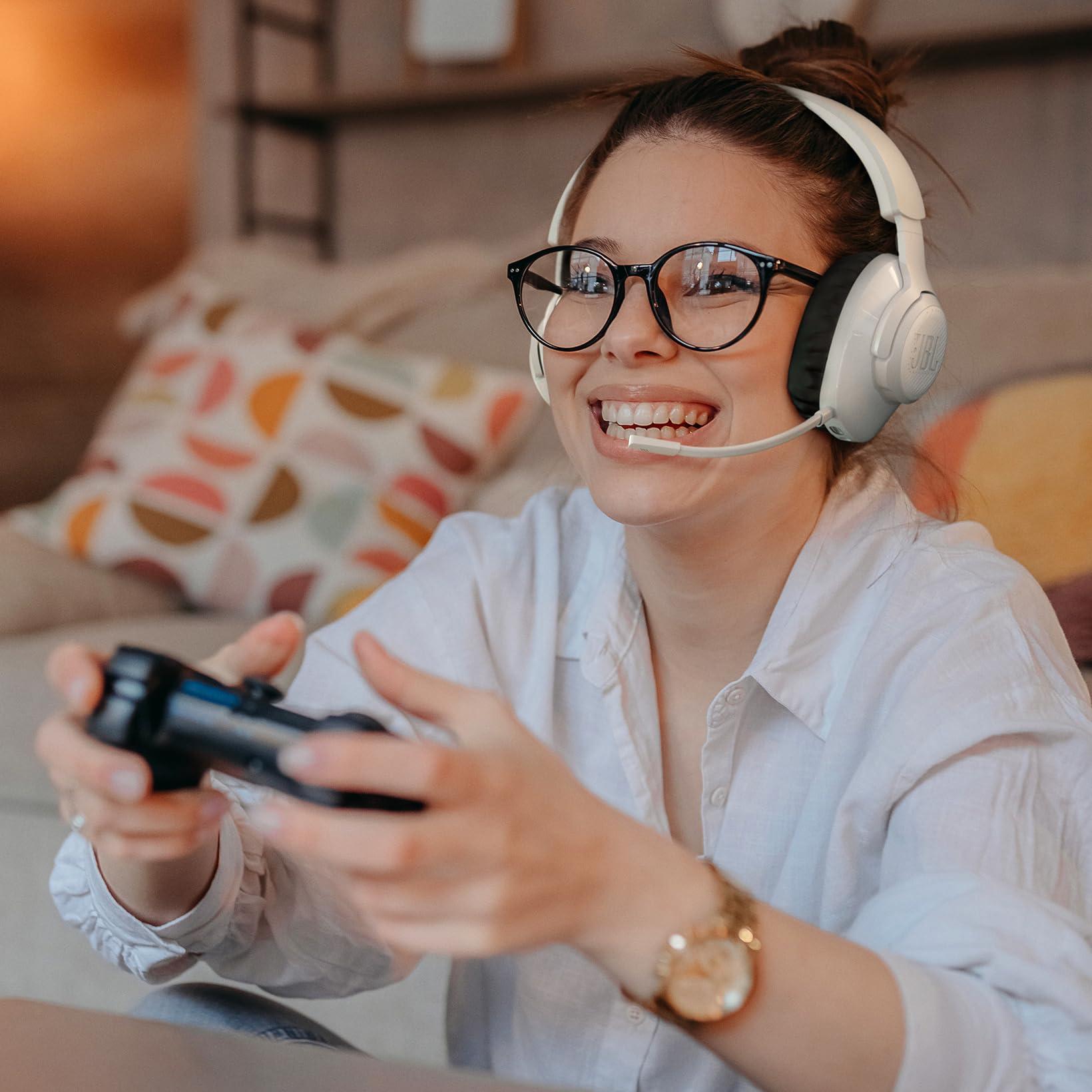 JBL Quantum 360P Over-Ear Gaming Kõrvaklapid – Playstationi, PC, Maci ja Nintendo Switchi jaoks – Boom-mikrofoniga ja 22-tunnise akukestvusega – Valge – lisavaade