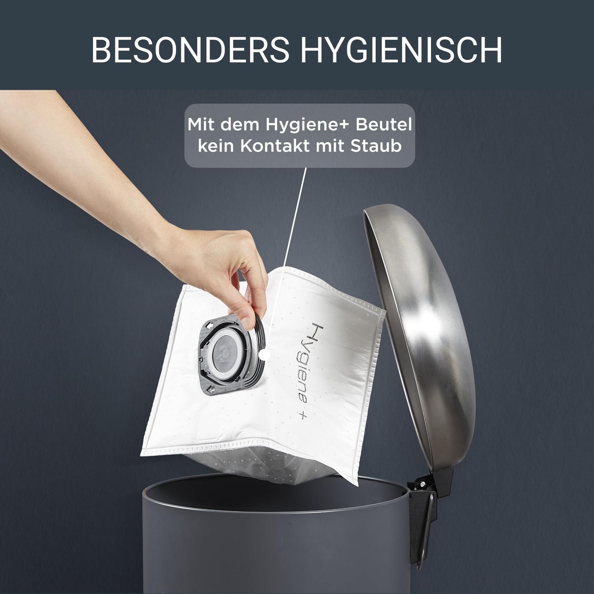 Rowenta Compact Power tolmuimeja kotiga, madal energiakulu, 900 W, 3-liitrine tolmukott, pikk toitejuhe, valge, RO3927EA – pakend ja tarvikud