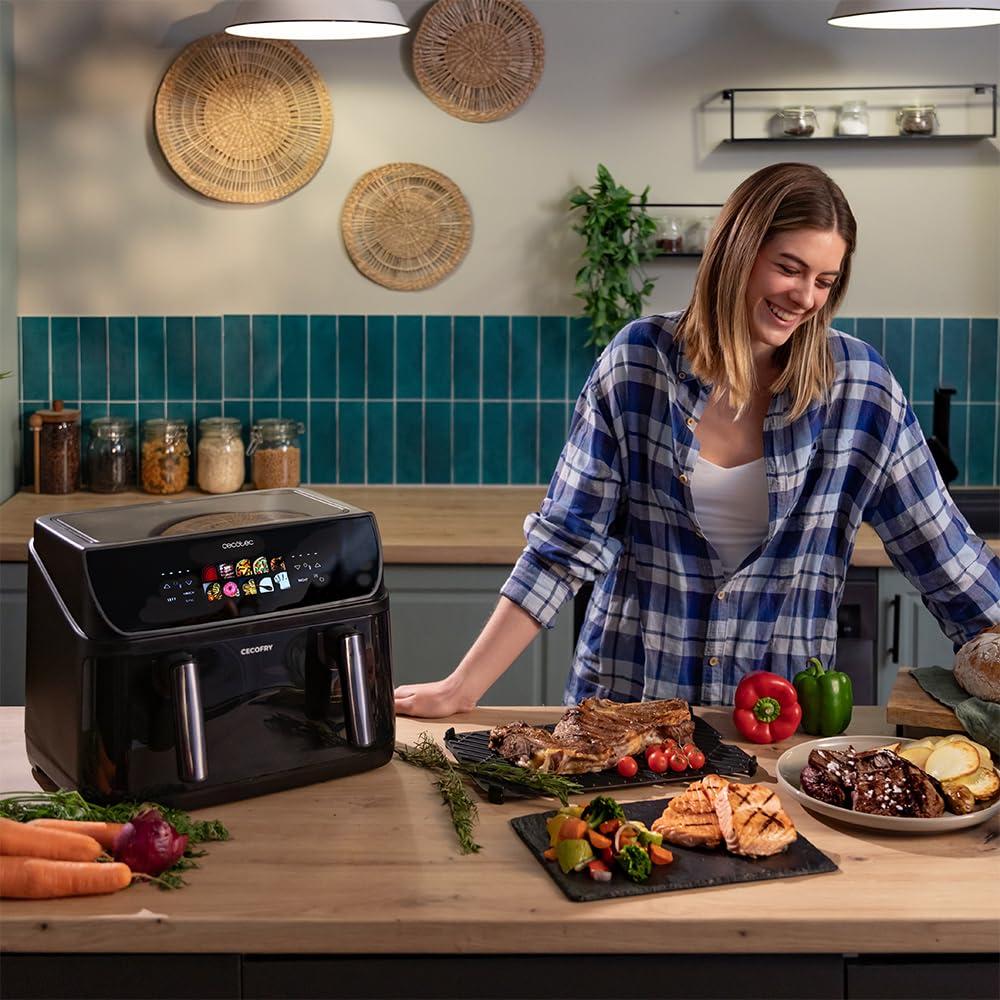 Cecotec kuumaõhufritüür ilma õlita – 10L – Grillplaat – Grill – Kahekordsed kütteelemendid – Air Fryer Cecofry&Grill Duoheat 10000, 2800W, liigutatav vahesein, temperatuuri reguleerimine 40-200°C, 10 menüüd – detailne vaade