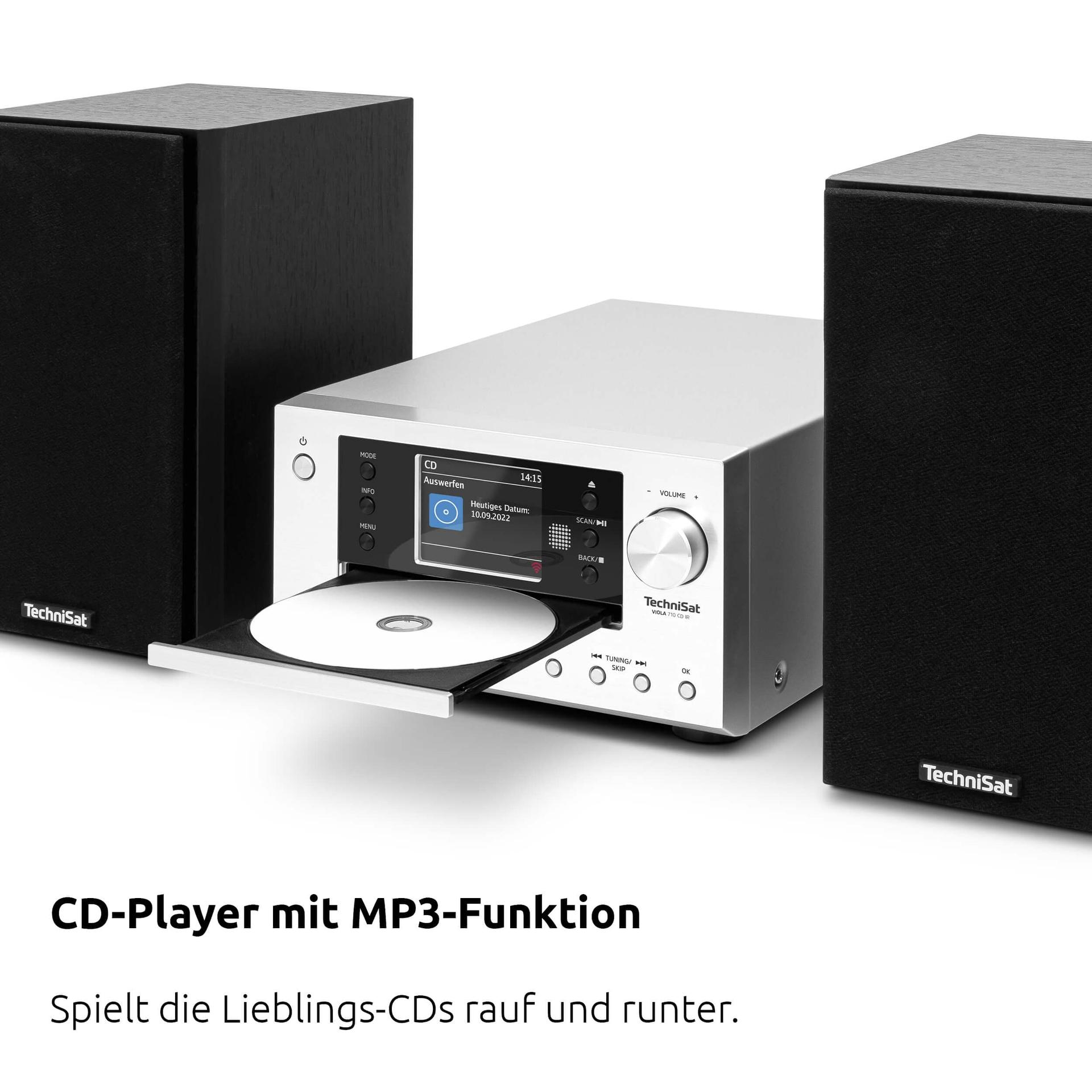 TechniSat VIOLA 710 CD IR – kompaktne Hi-Fi süsteem (Interneti-raadio, DAB+, FM, CD-mängija, Bluetooth, 2x 20W RMS stereokõlarid, kõrvaklapiühendus, äratuskell, unetaimer, kaugjuhtimispult) – pakend ja tarvikud