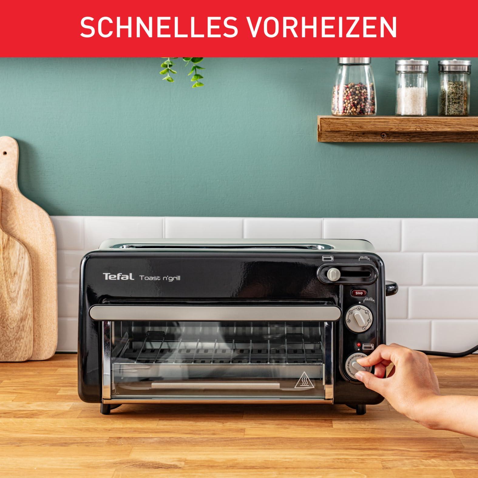 Tefal Toast n’ Grill TL6008, 2-in-1 röster ja mini-ahi, väga energiatõhus ja kiire, 1300 W, 43,5 x 28,5 x 22,5 cm, must/alumiinium matt, 220-240V, 50-60Hz – kasutusnäide