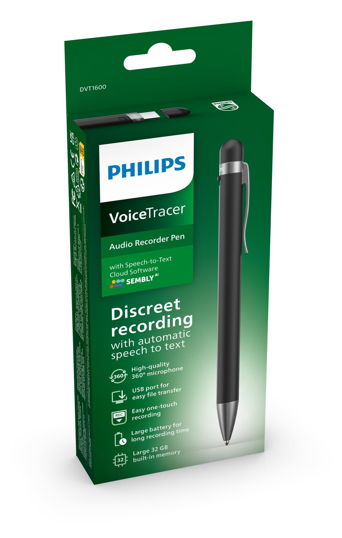 Philips VoiceTracer DVT1600 pliiats, 32 MB helisalvesti Sembly AI kõnetuvastusega mitmele kõnelejale – lisavaade