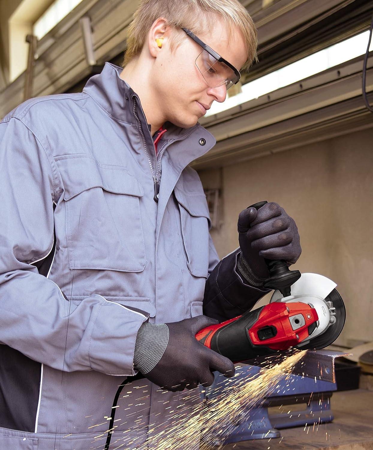 Einhell nurklihvija TE-AG 125 CE (1100 W, ketta läbimõõt Ø 125 mm, konstantne elektroonika, kaitsekate, võti reguleeritavas lisakäepidemes, ilma lõikeketaste) – pakend ja tarvikud