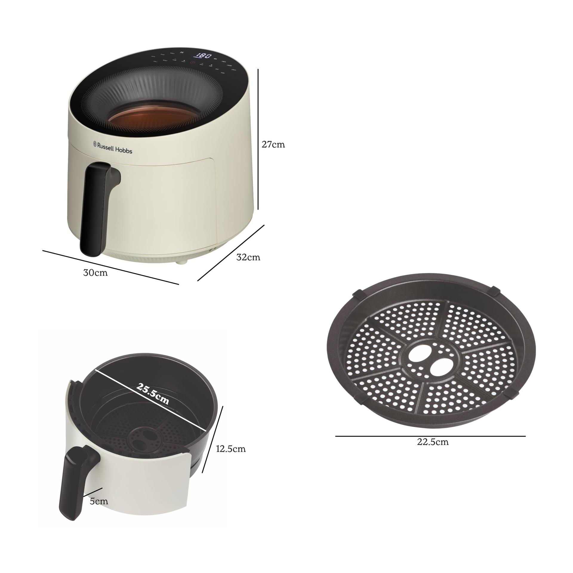 Russell Hobbs kuumaõhufritüür 5L [10 programmi | vaatlusaken] AirFryer (õlivaba fritüür, küpsetamine, grillimine, röstimine, kuni 200°C, nõudepesumasinas pestav, kreem) SatisFry Panoramic 27421-56 – pilt 8