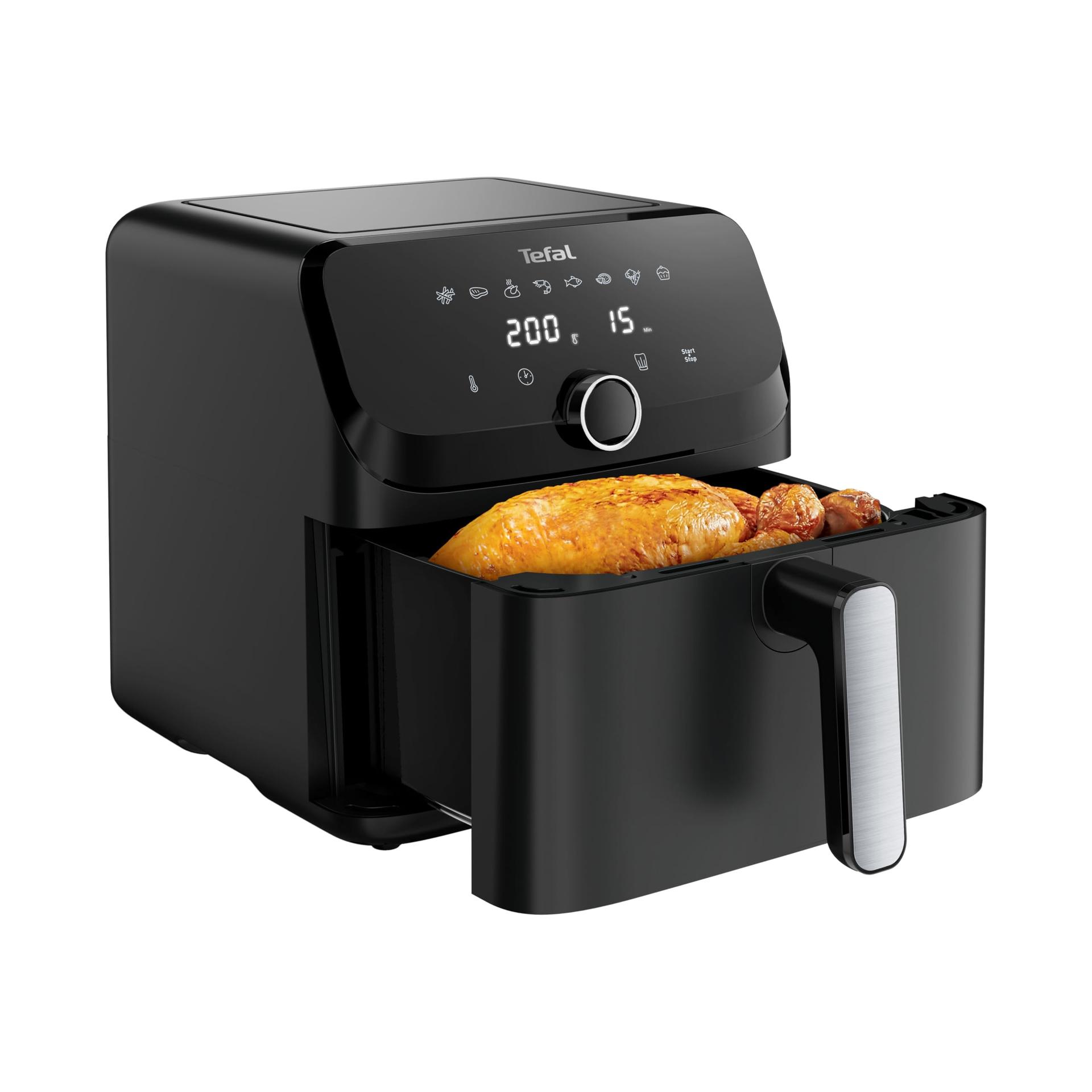 Tefal Easy Fry Mega kuumaõhufritüür, 7,5 liitrit, kuni 8 inimesele, 99% vähem rasva, 8 automaatset küpsetusprogrammi, digitaalne ekraan, nõudepesumasinas pestav, must, EY8558E0