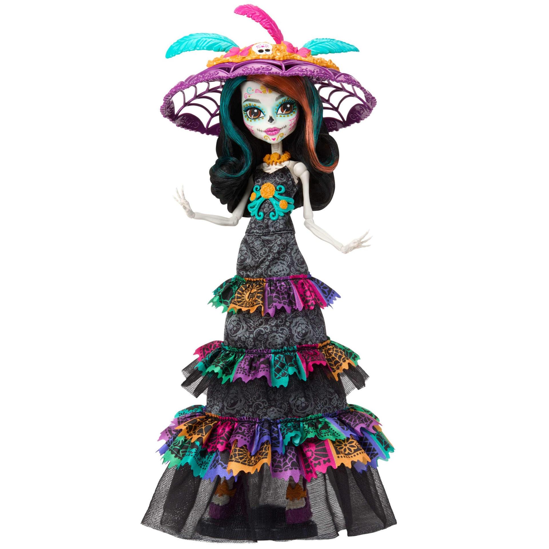 Monster High Nukk, Skelita Calaveras Día de Muertos 2024 Howliday, kollektsioneeritav La Catrina kaabuga nukk – detailne vaade