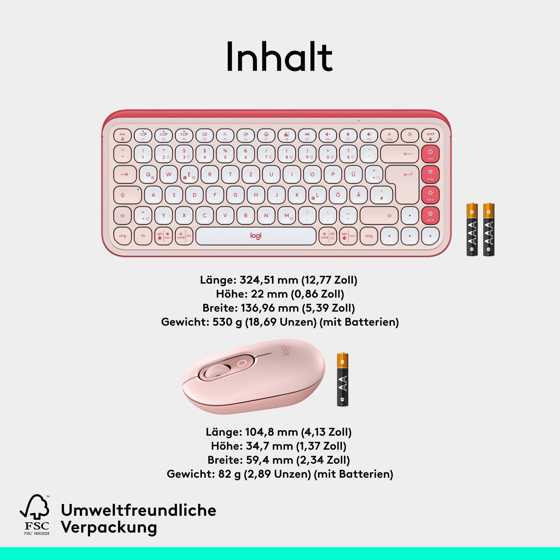 Logitech POP ICON KOMBO, Bluetooth-klaviatuuri ja hiire komplekt, mugav trükkimine, programmeeritavad klahvid, vaiksed klõpsud, Easy-Switch kuni 3 seadmele, Saksa QWERTZ-paigutus – Roosa – pilt 9