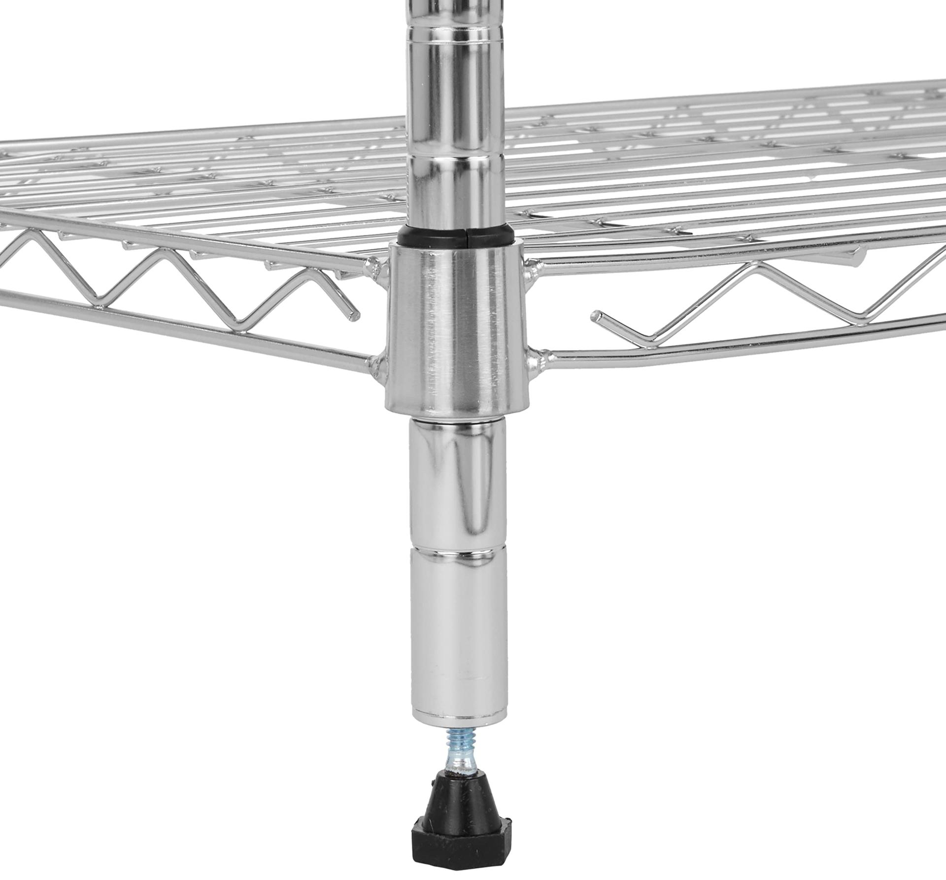 Amazon Basics – 5 riiuliga hoiustamissüsteem, reguleeritava kõrgusega riiuliplaadid ja nivelleerimisjalad, maksimaalne kandevõime 680 kg, kroom, 36 D x 91 W x 183 H cm – pakend ja tarvikud