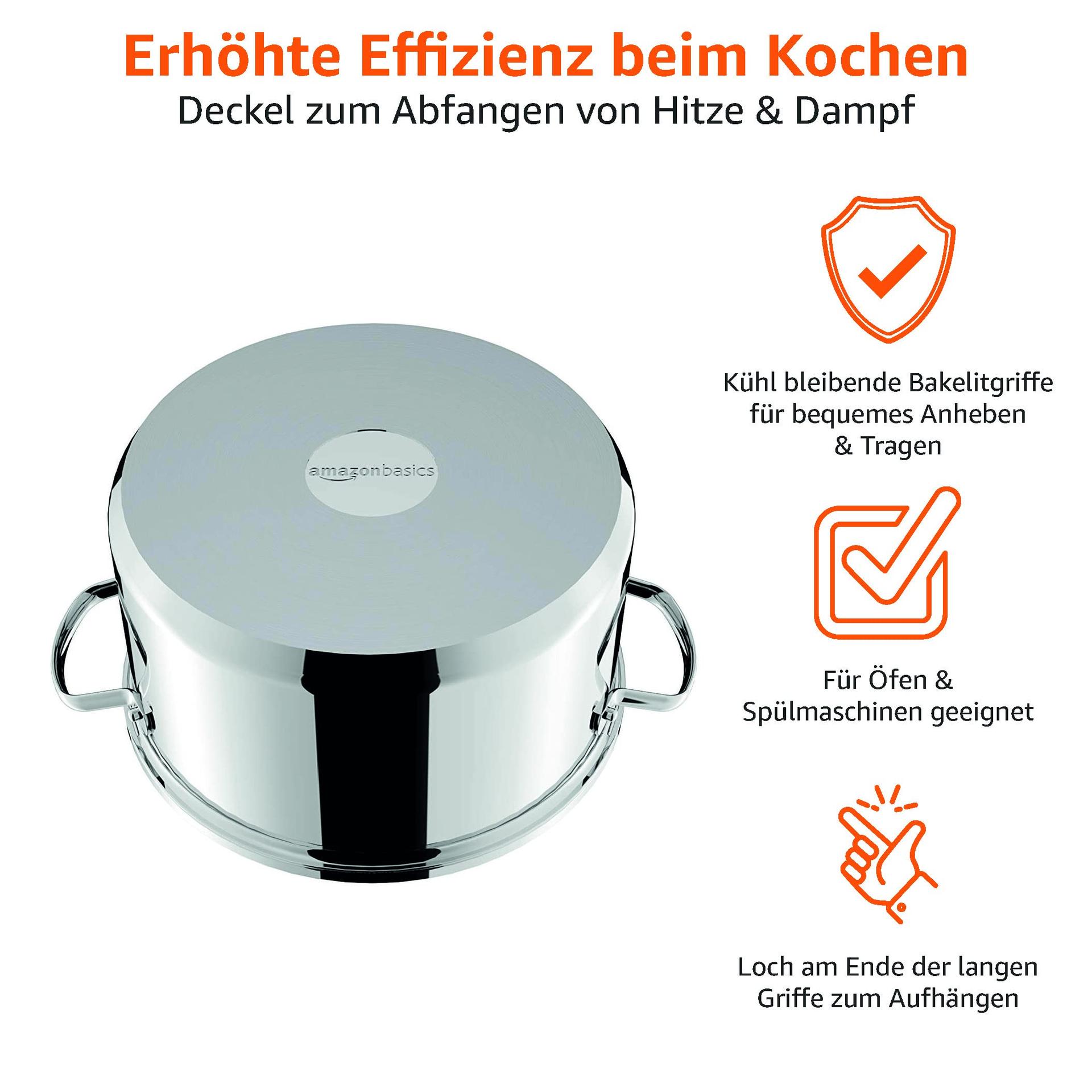 Amazon Basics 9-osaline roostevabast terasest potikomplekt, induktsioonisobiv, kaantega, hõbedane – kasutusnäide