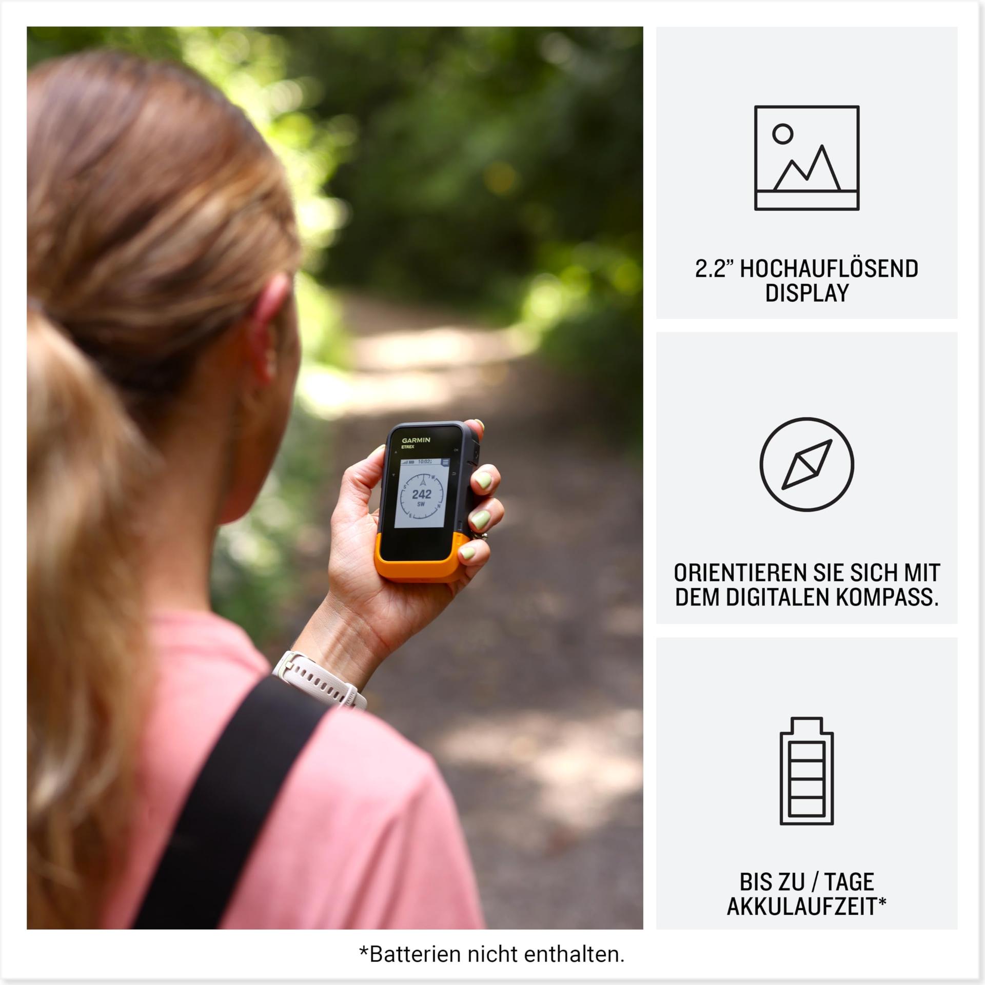 Garmin eTrex SE – vastupidav GPS-väliseiklusnavi 2,2” kõrglahutusega MIP-ekraaniga, üle 7-päevase aku kestvusega, IPX7 veekindlus, digitaalne kompass, ühilduvus Garmin Explore rakendusega – pakend ja tarvikud