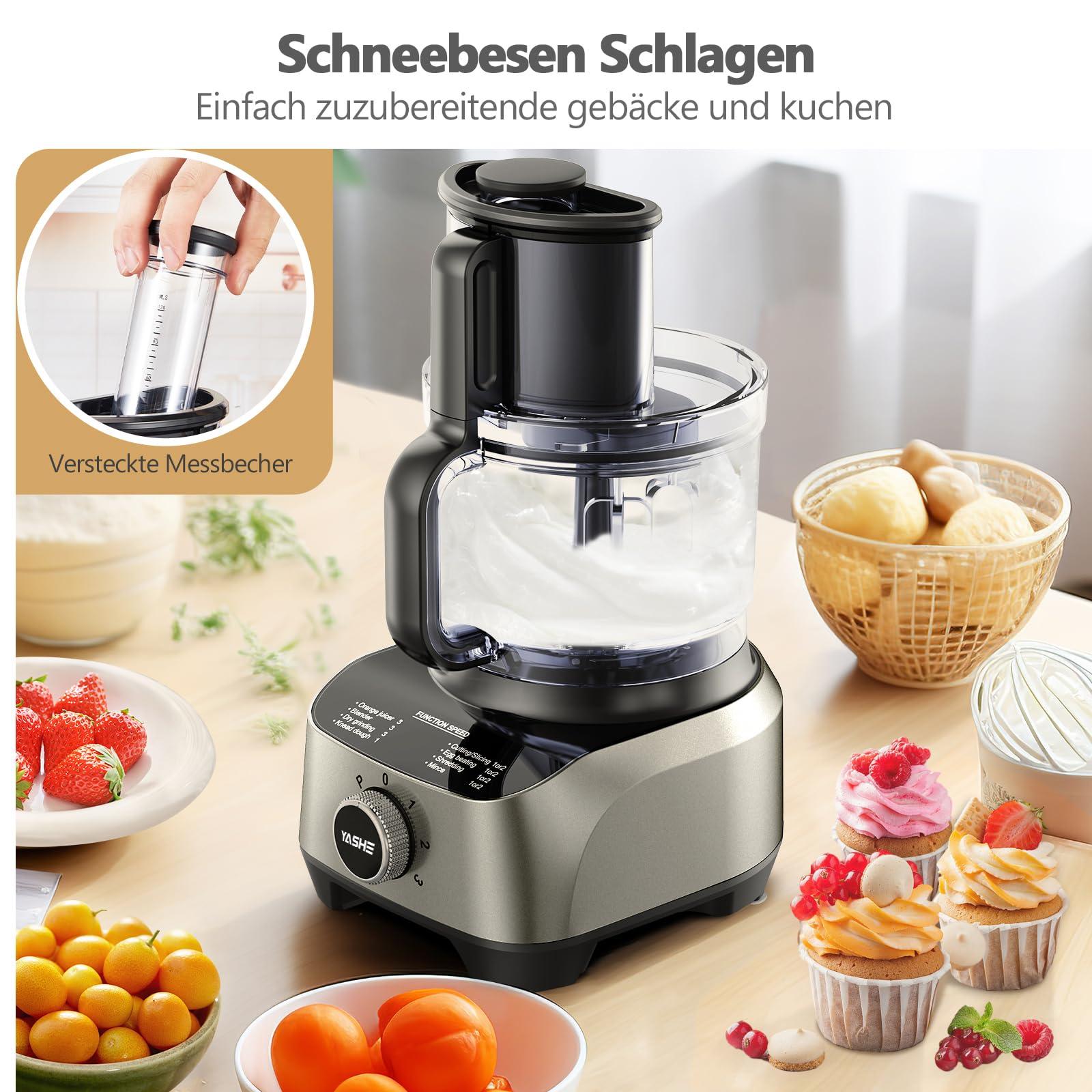 YASHE 11-in-1 köögikombain, 1300W multifunktsionaalne köögitöötlusseade – 2,5L segamiskauss ja 1,5L blender, uuendatud lõikeketas, tsitrusepress, taignasegaja, jahvatusmasin, vispel, hakkija – pilt 7