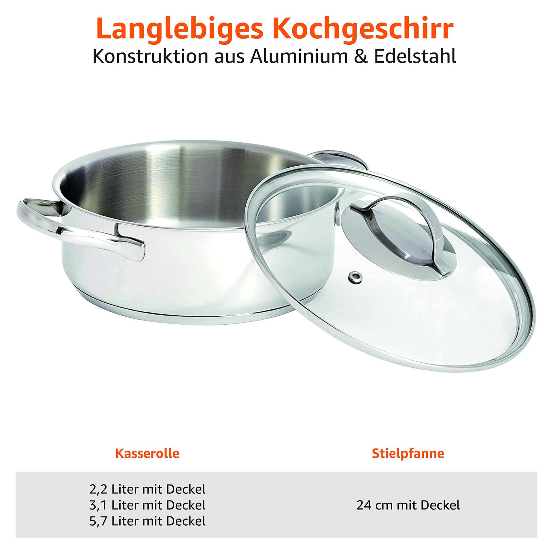 Amazon Basics 9-osaline roostevabast terasest potikomplekt, induktsioonisobiv, kaantega, hõbedane – lisavaade
