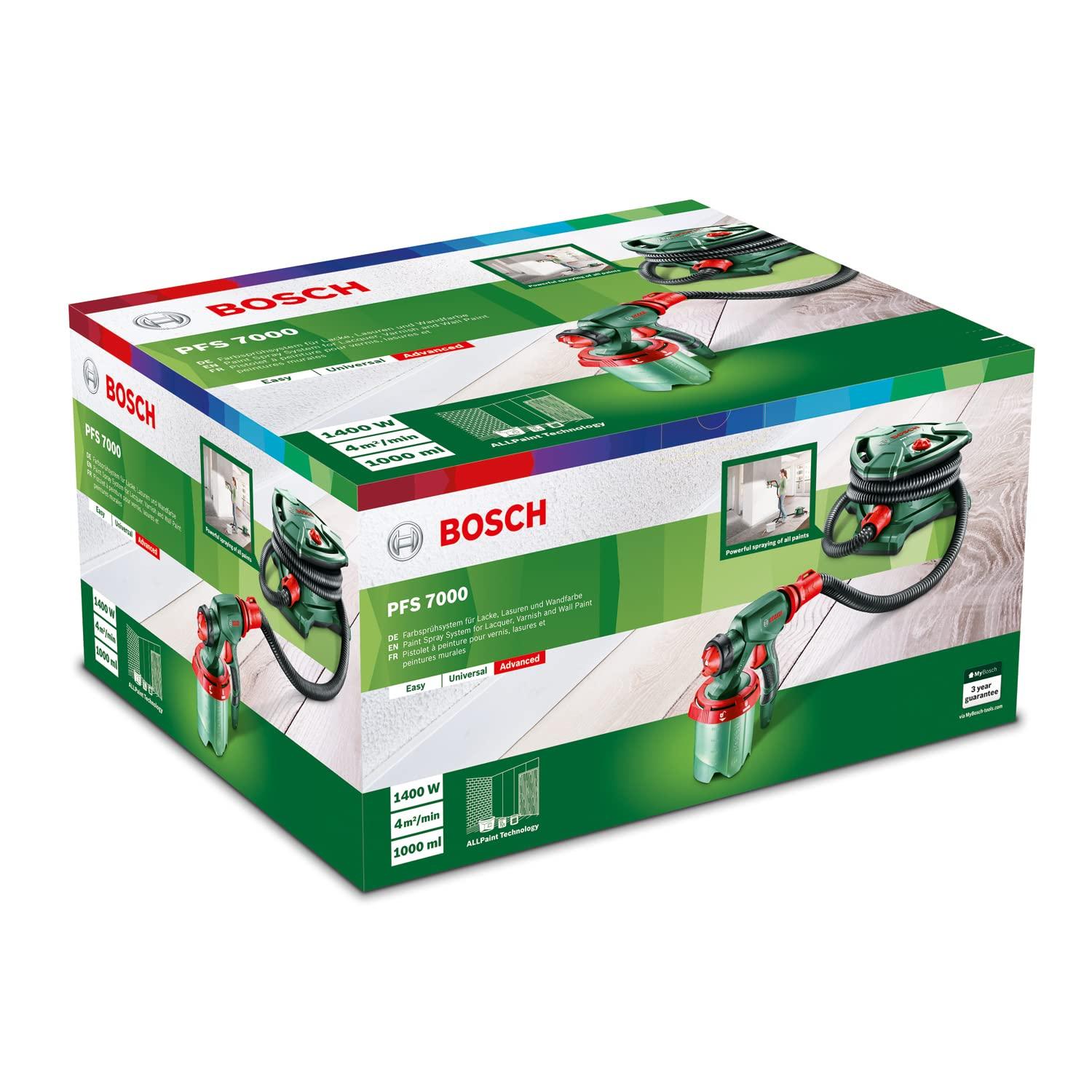 Bosch värvipihustussüsteem PFS 7000 (1400 W, 2x värvianum 1000 ml, 3x düüsid seinavärvidele, lakkidele ja peitsidele, värvifilter, puhastushari, karbis) – pilt 7