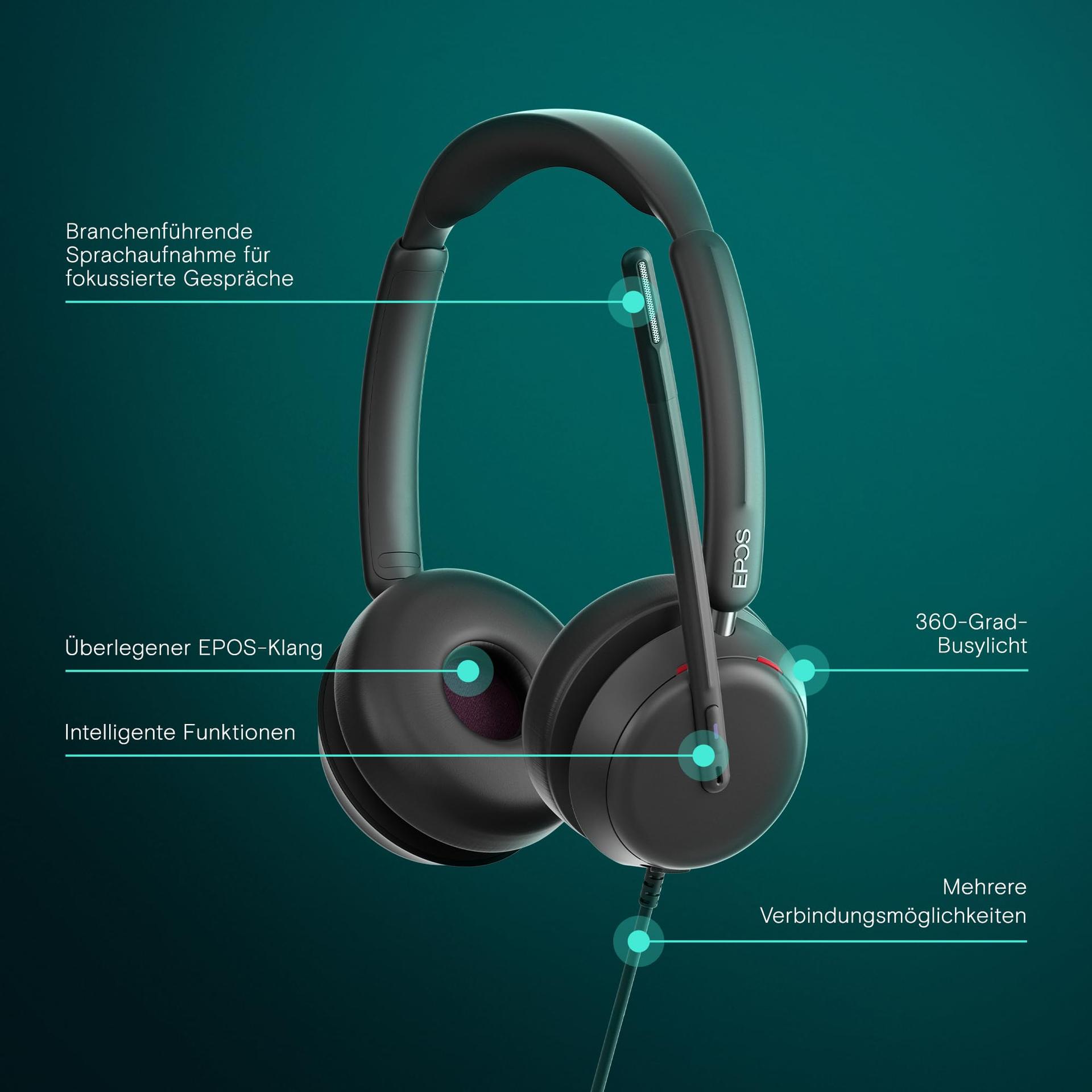EPOS IMPACT 860T ANC – Täiustatud mürasummutusega peakomplekt avatud kontorisse, superlai ribalaiusega heli, USB-C ühendus, Microsoft Teams sertifikaat – detailne vaade