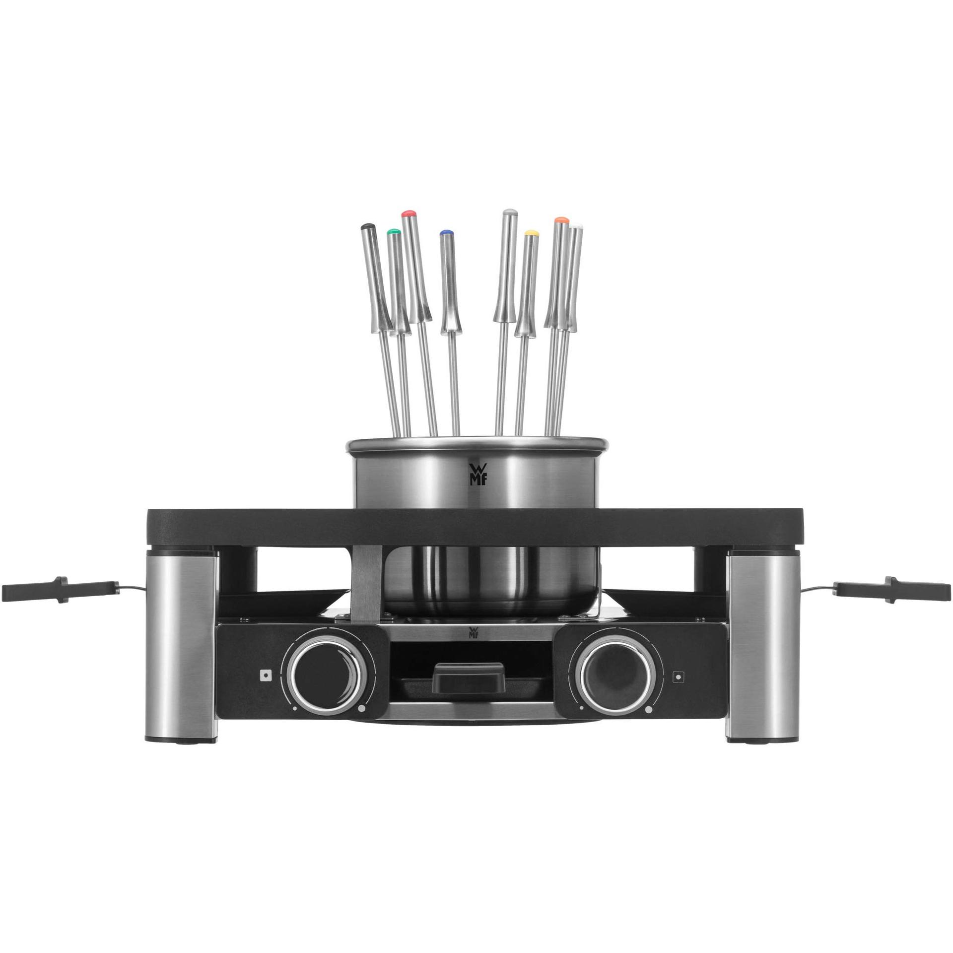 WMF Lumero 3in1 Gurmeejaam 8-le inimesele – Raclette ja Fondue Kombi, elektriline, temperatuuriregulatsioon, valgustus, 1800 W, roostevaba teras – kasutusnäide
