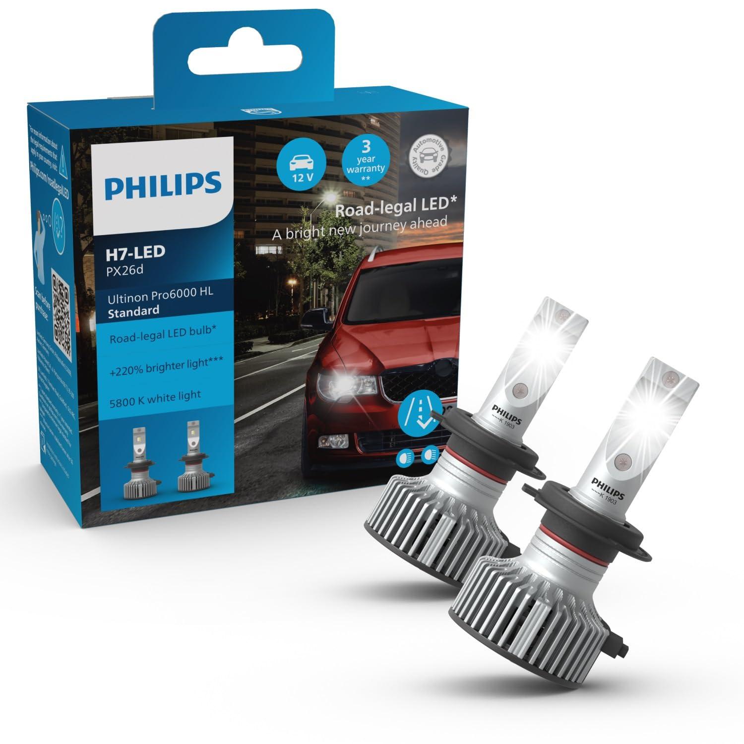 Philips Ultinon Pro6000 Standard H7-LED Esituled Tänavalegaalne*, 220% Ere Valgus**, Hõbedane