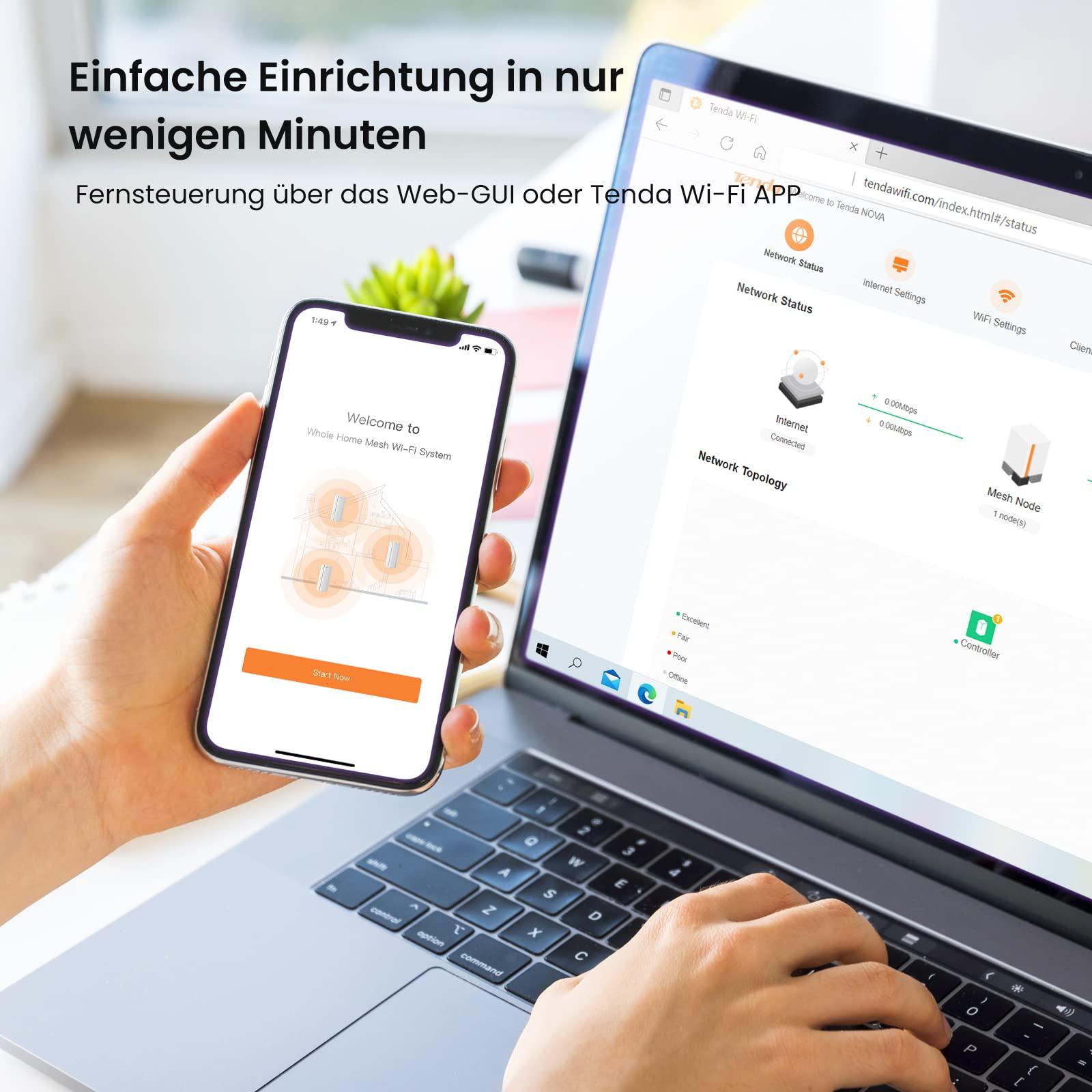 Tenda Nova MX12 Mesh WLAN WiFi 6 süsteem – AX3000 kaheribaline WiFi Mesh süsteem, soovitatav 4-6 magamistoaga kodudele, 9x gigabit porti – Asendab ruuteri ja kordisti – Ühildub Alexa-ga, 3-osaline komplekt – pilt 8