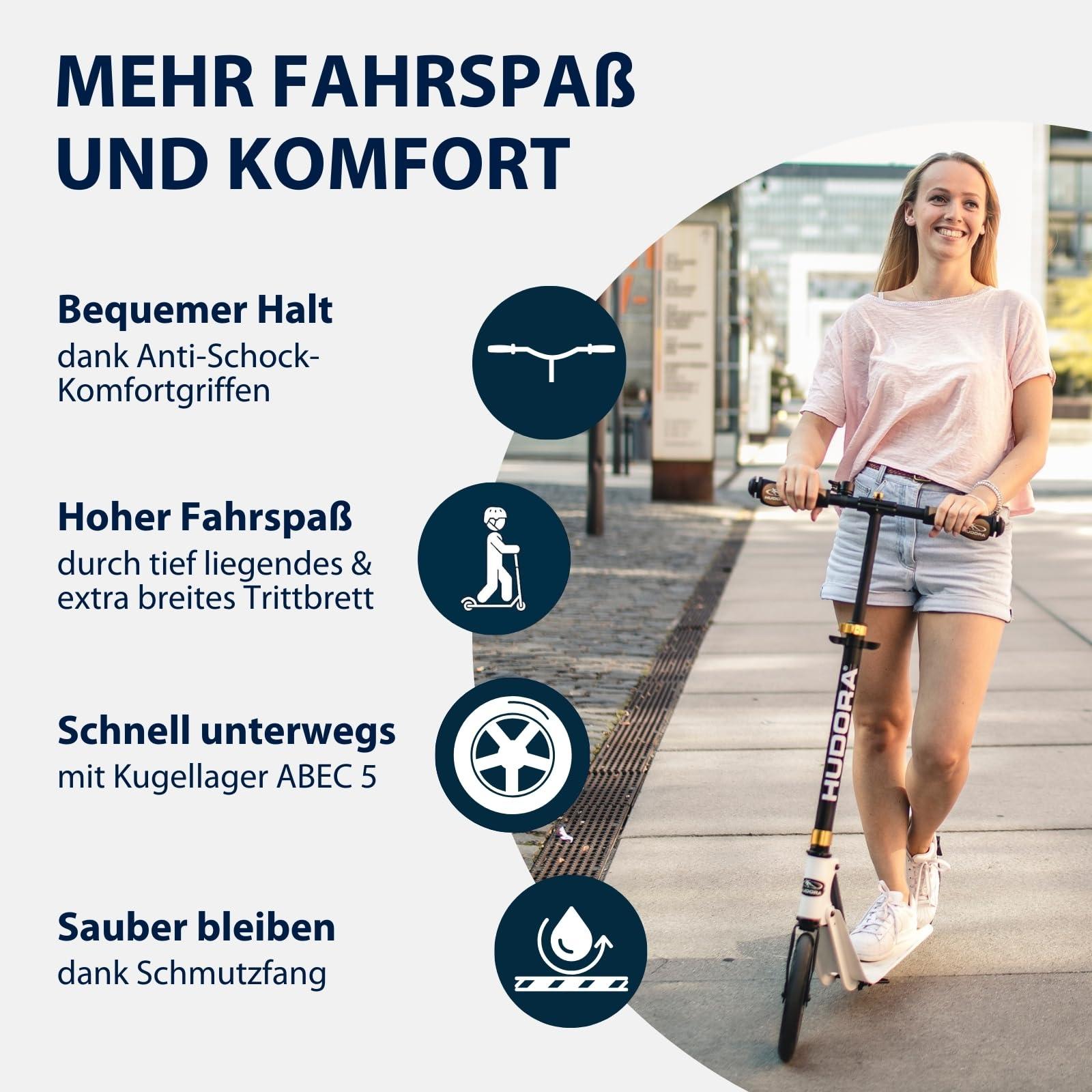 HUDORA BigWheel Style 230 Tõukeratas – Stabiilne alumiiniumist roller suure astmelauaga – Kõrguse reguleeritav ja kokkuklapitav linnatõukeratas kuni 120 kg – Tõukeratas noortele ja täiskasvanutele – kasutusnäide