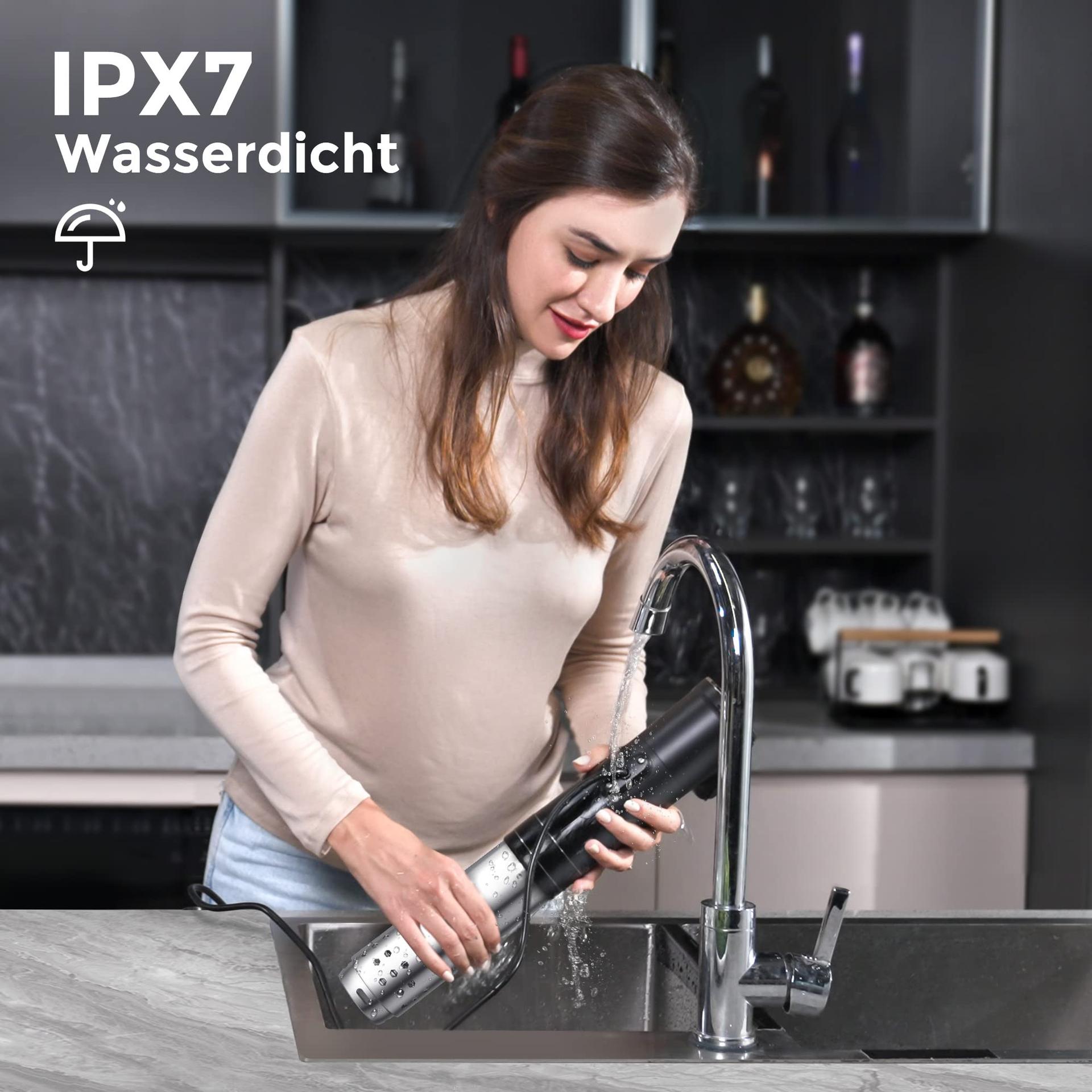 KitchenBoss Sous Vide keetmispulk WLAN: G330 WiFi täpne küpsetaja – temperatuuri reguleerimine kuni 90°C, veekindel IPX7, TFT puutetundlik ekraan, 360° tsirkulatsioon taimeriga – kasutusnäide
