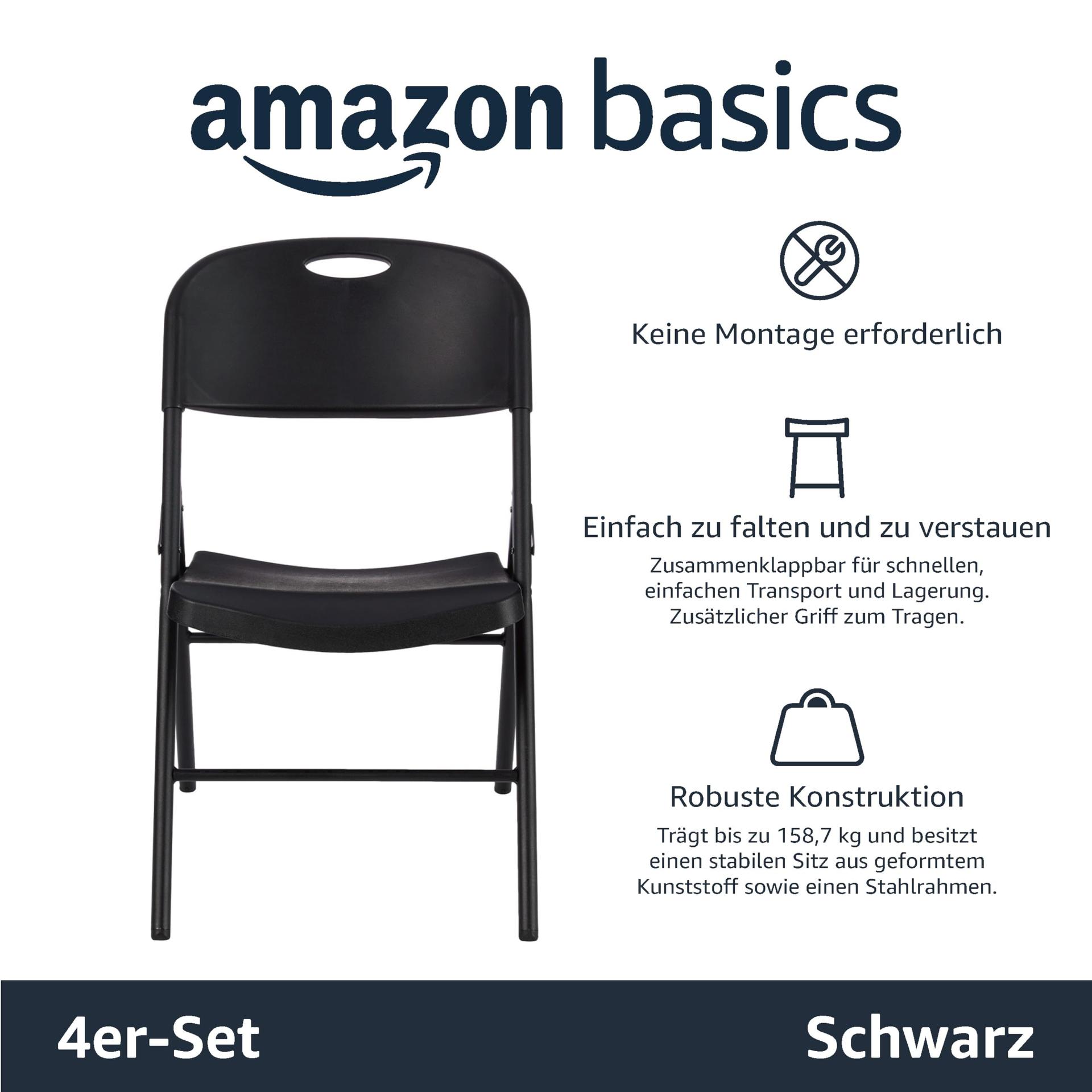 Amazon Basics kokkupandavad plastikust ja metallist toolid, 4-osaline komplekt, matkatooled, köögitoolid, sise- ja välistingimustes, must, kuni 158 kg – detailne vaade