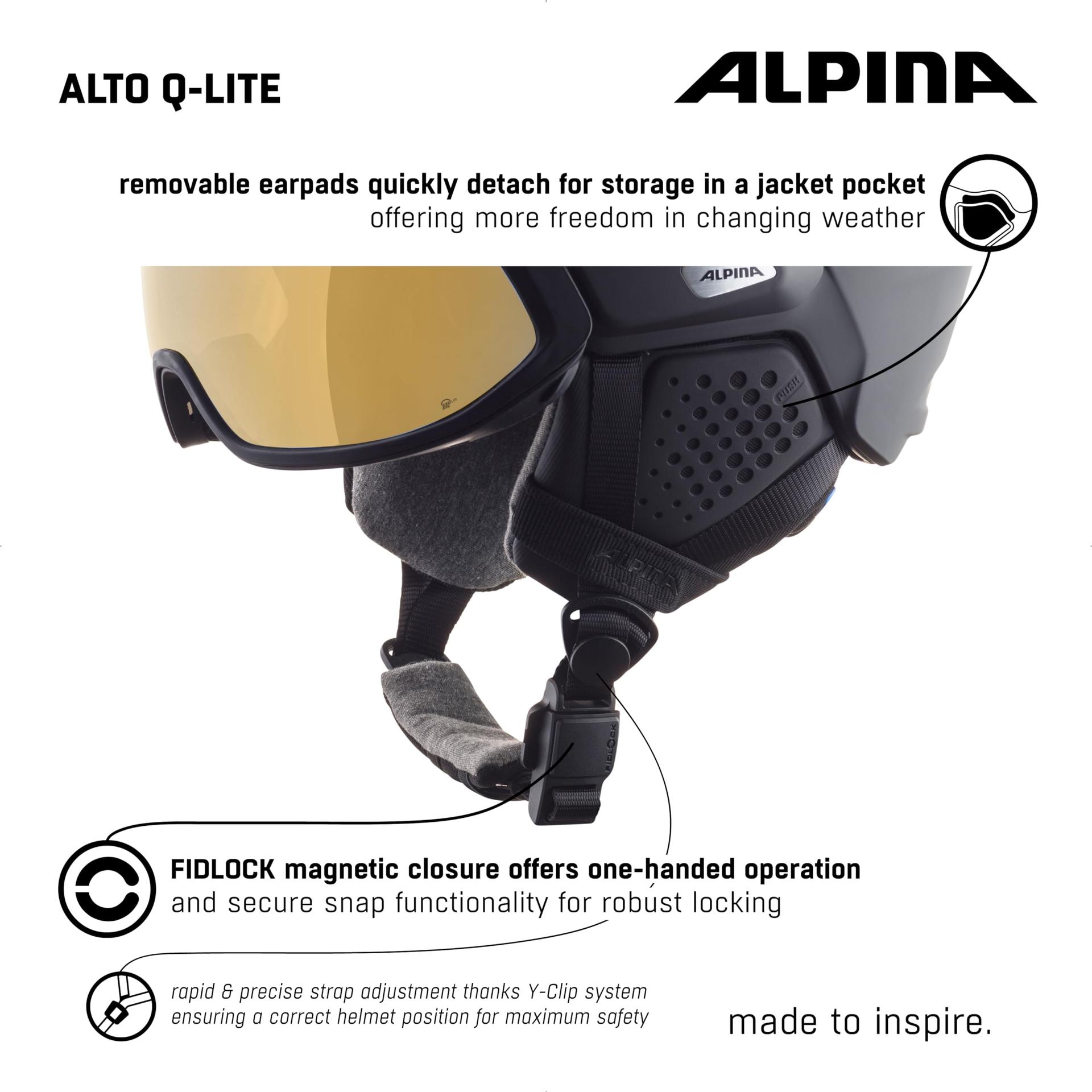 Alpina Unisex-Täiskasvanute Alto Q-LITE suusakiiver, must matt, L(59-63) – pilt 7