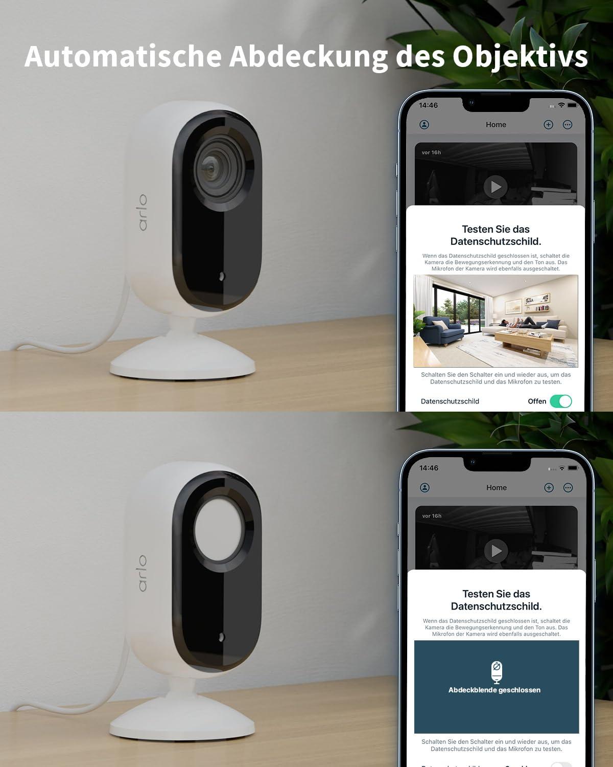 Arlo Sisevalvekaamera, 2-osaline komplekt, HD-video, kahepoolne heli, liikumisandur, juhtmega, ideaalne beebimonitorina, lemmikloomakaamerana, koduvalveks + Arlo Secure plaani prooviperiood, valge – kasutusnäide