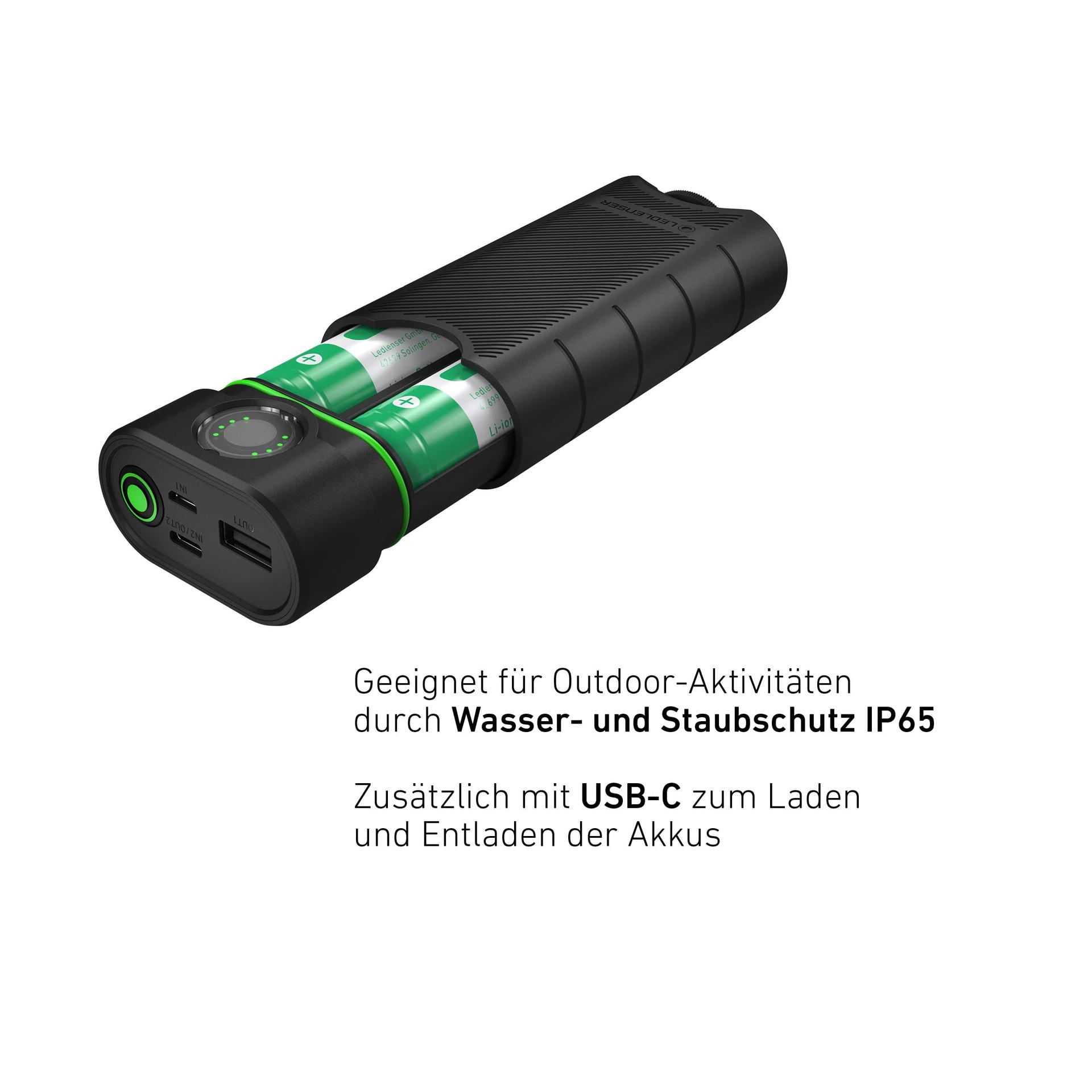Ledlenser Flex10 Outdoor USB-C toitepank laadija, 2 eemaldatavat liitiumakut tüüp 21700, kiire laadimine, vastupidav korpus, IP65 kaitse tolmu, vee ja lühise eest, laadimis- ja mahtuvuse näidik – pilt 7