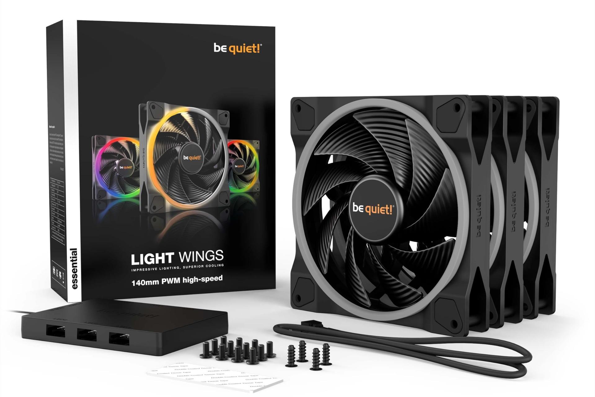 be quiet! Light Wings 140mm PWM suure kiirusega kolmekordne ventilaatorikomplekt, sisaldab 3 ventilaatorit, ARGB-valgustus, mitmekesised värvid ja efektid, 20 ARGB LED-i, 9 mürasummutavat ventilaatorilaba, kõrge õhusurve – pilt 6