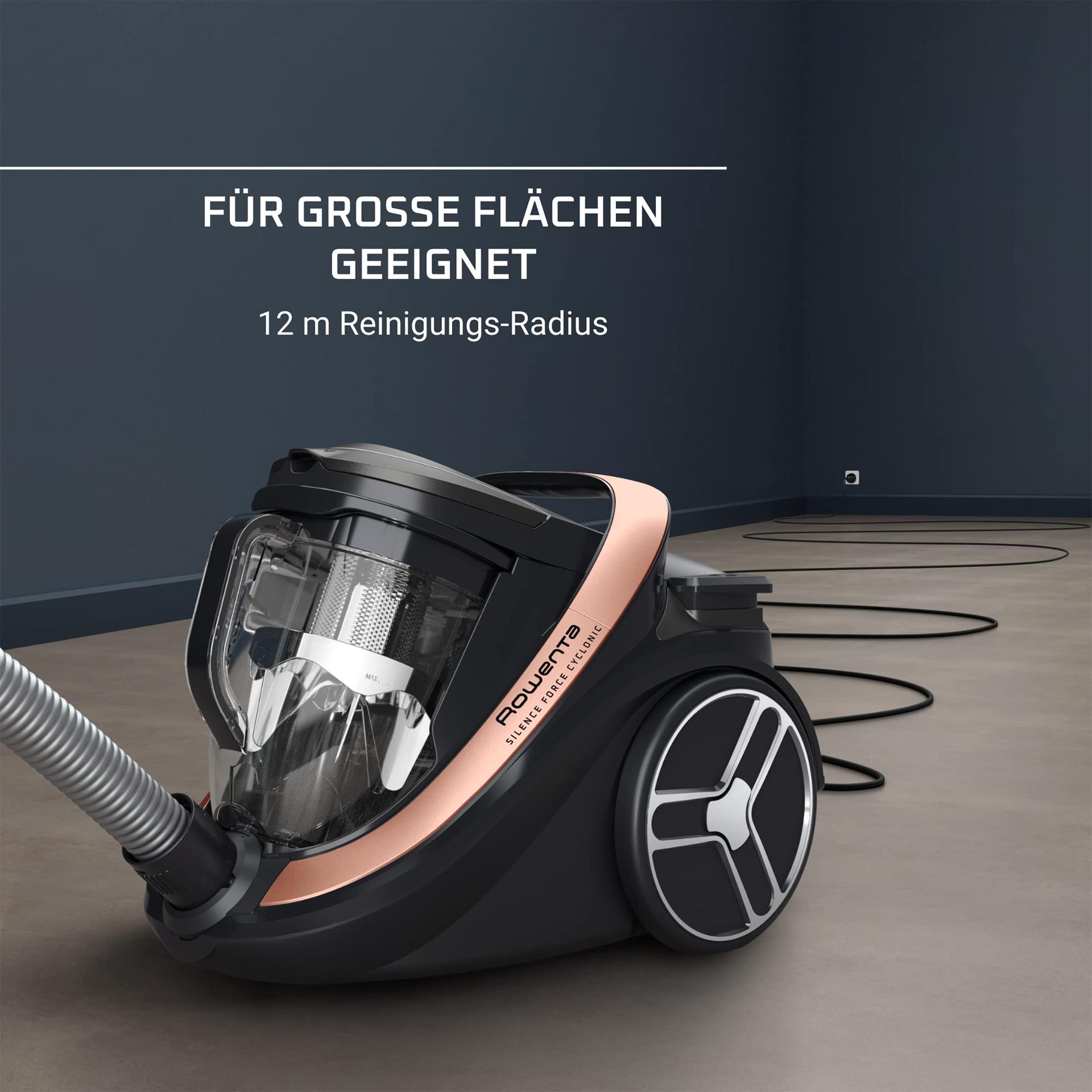 Rowenta RO7954 Silence Force Cyclonic Effitech, kotita tolmuimeja ilma kotita, Must/Roosakuldne, 2,5 liitrit, 59 dB – pilt 9